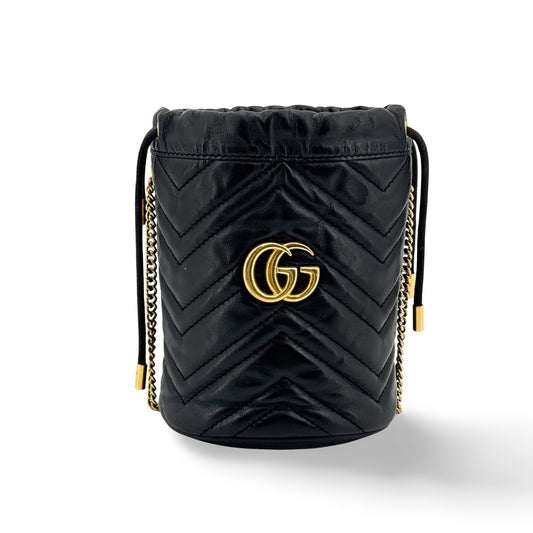 Gucci GG Marmont Mini Bucket Bag Black with Gold Hardware