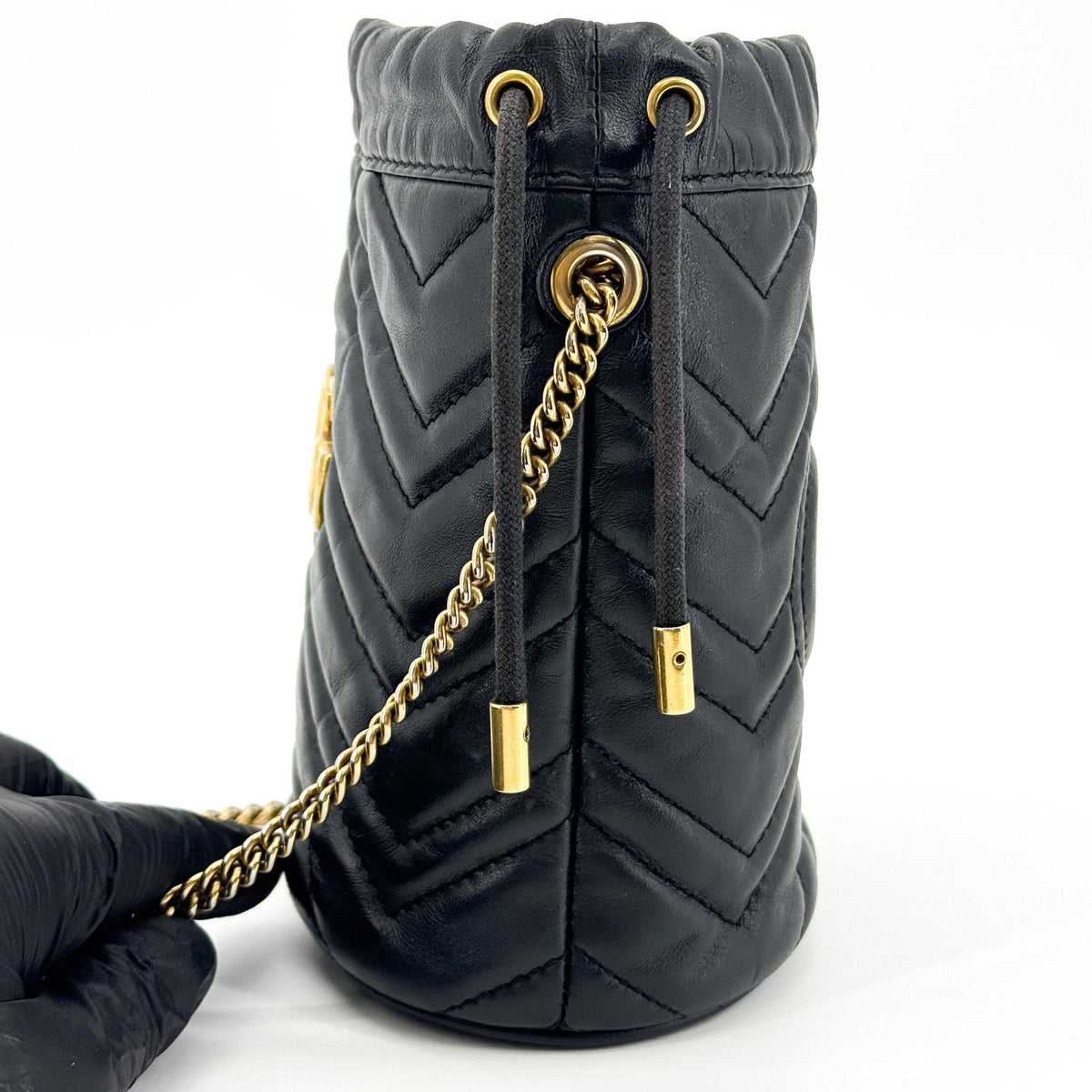 Gucci GG Marmont Mini Bucket Bag Black with Gold Hardware