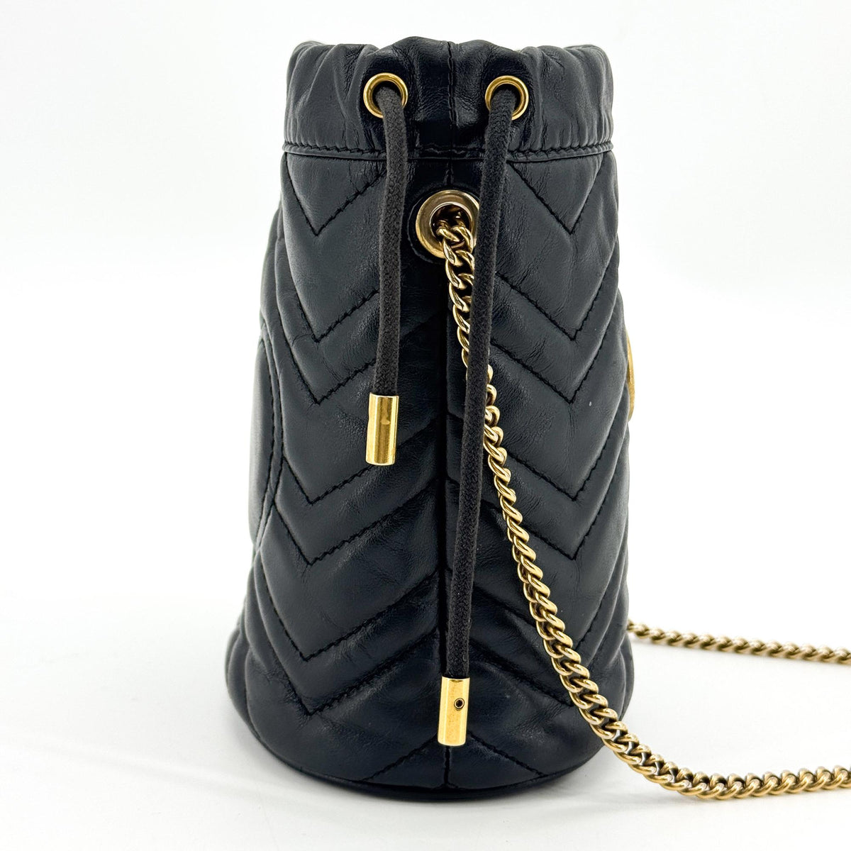 Gucci GG Marmont Mini Bucket Bag Black with Gold Hardware