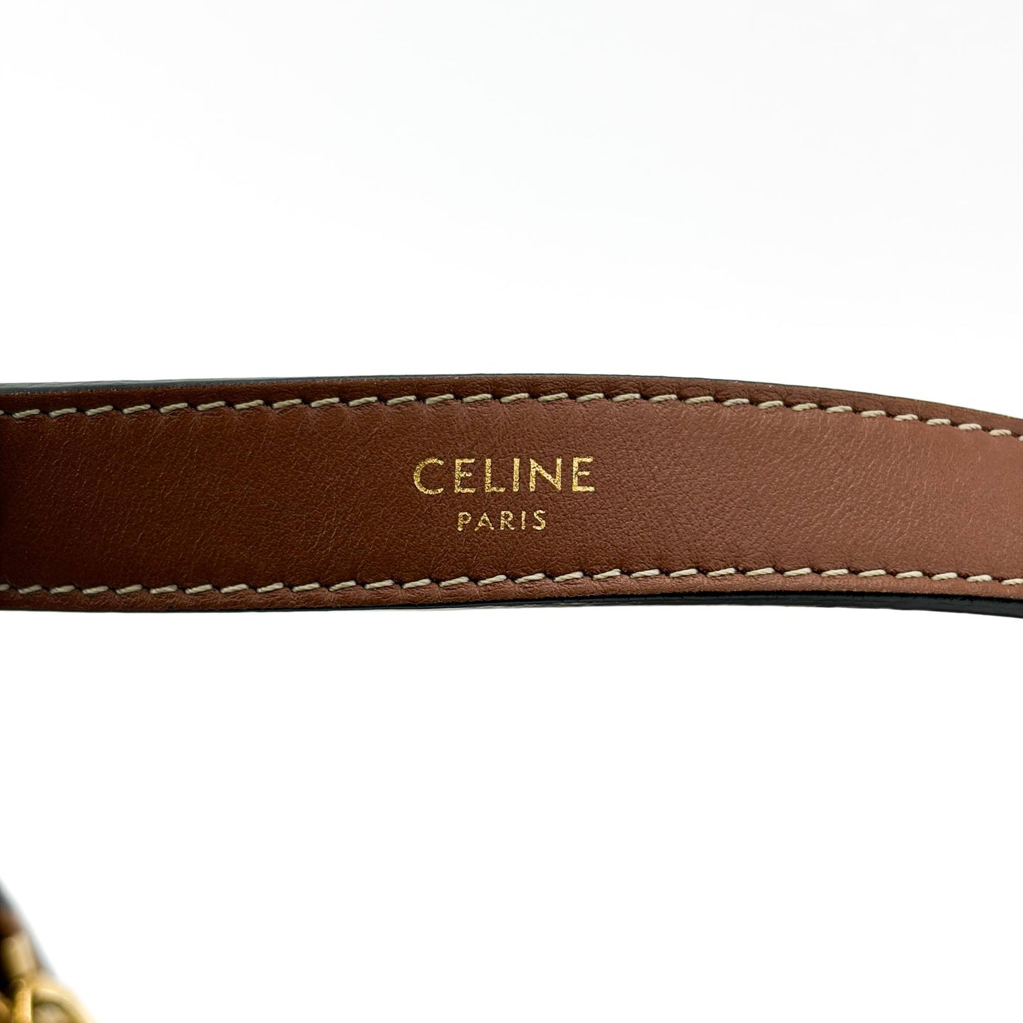 Celine Medium Ava Bag Tan Smooth Calfskin White Triomphe Embroidery