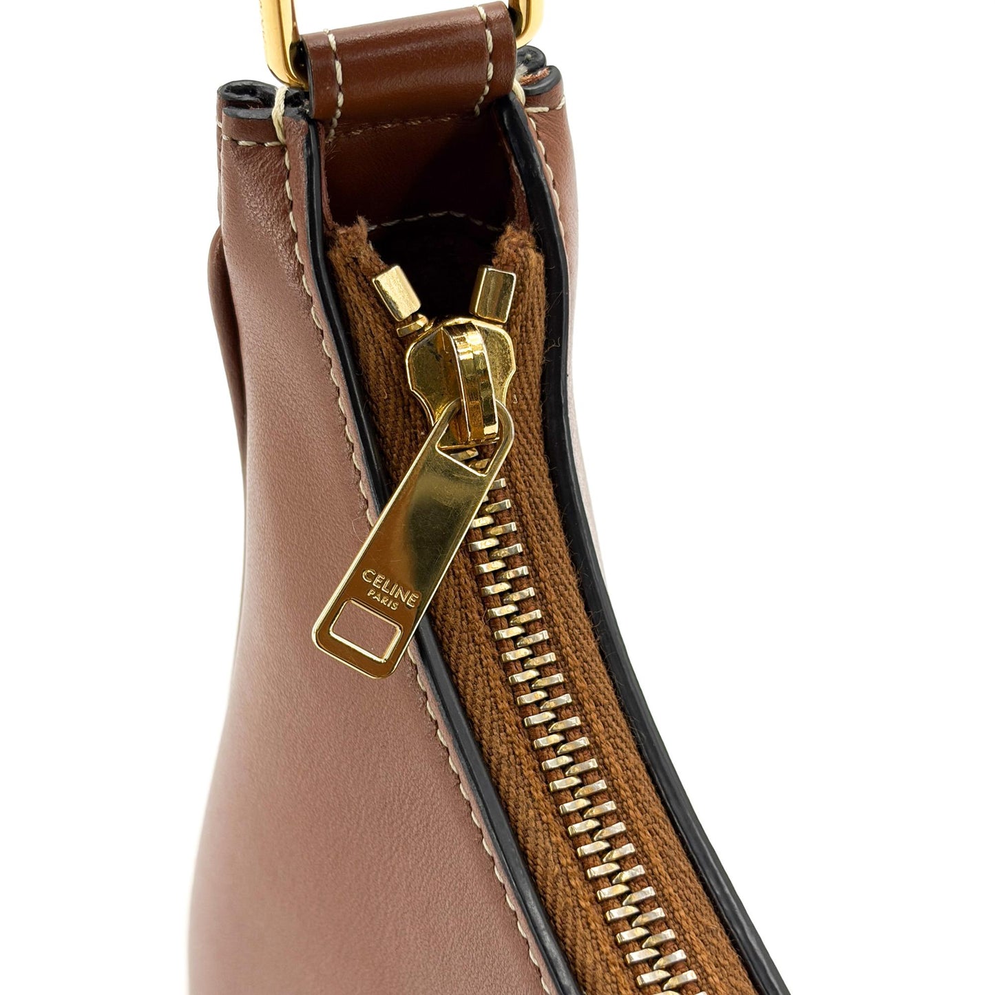 Celine Medium Ava Bag Tan Smooth Calfskin White Triomphe Embroidery