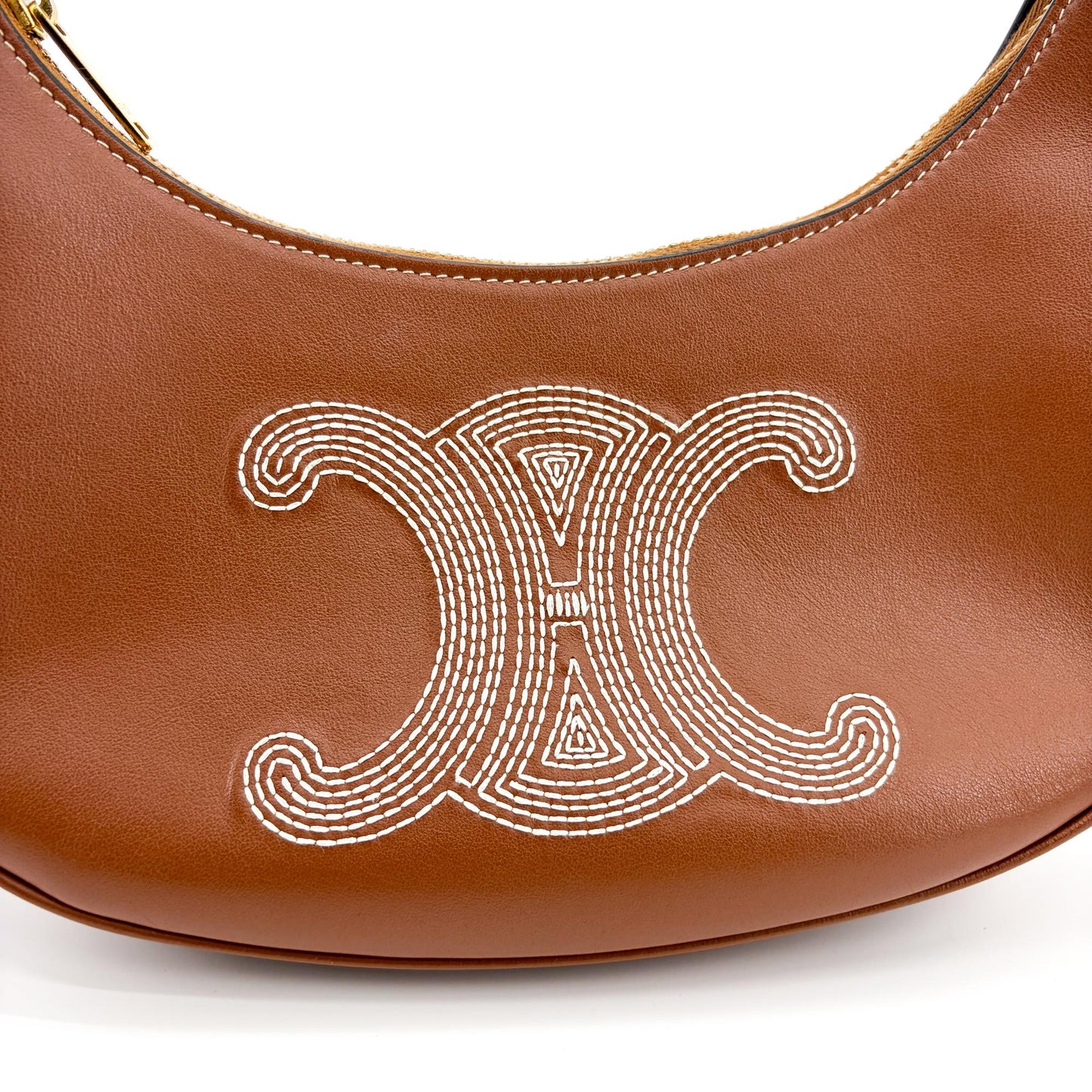 Celine Medium Ava Bag Tan Smooth Calfskin White Triomphe Embroidery