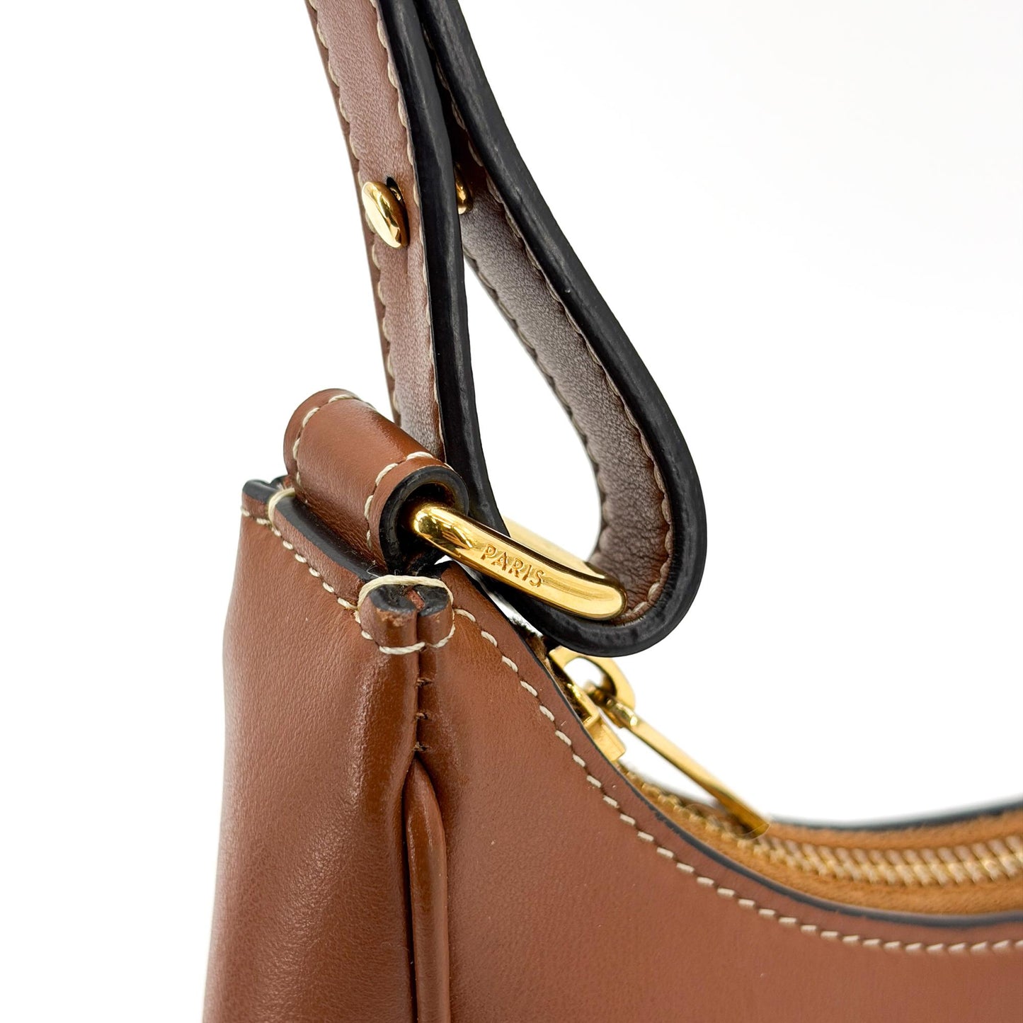 Celine Medium Ava Bag Tan Smooth Calfskin White Triomphe Embroidery