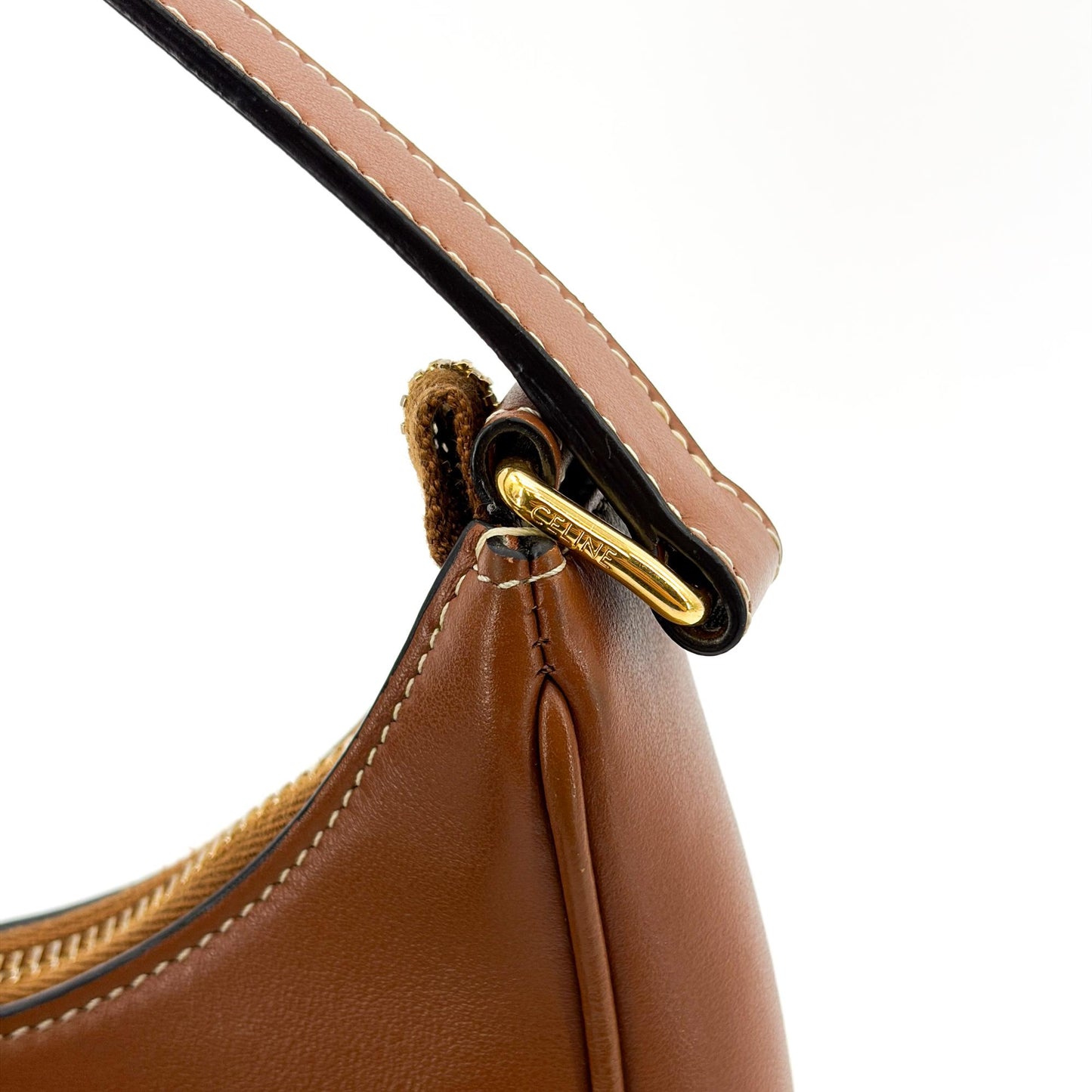 Celine Medium Ava Bag Tan Smooth Calfskin White Triomphe Embroidery