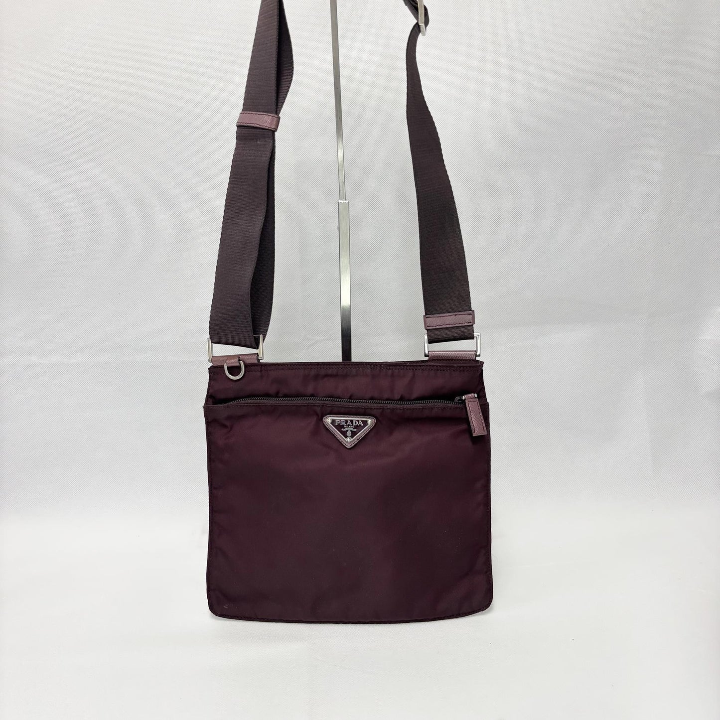 Prada Nylon Pocono Messenger Bag Burgundy Small