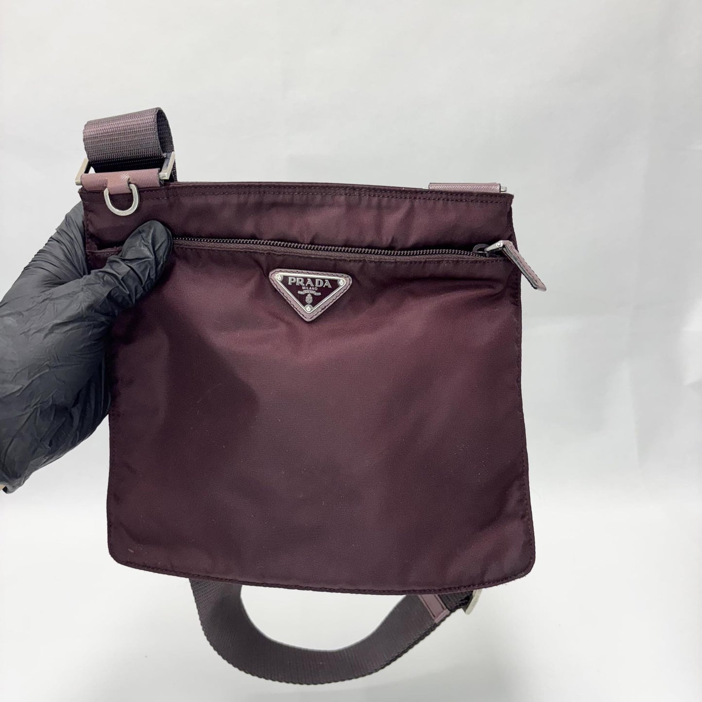 Prada Nylon Pocono Messenger Bag Burgundy Small