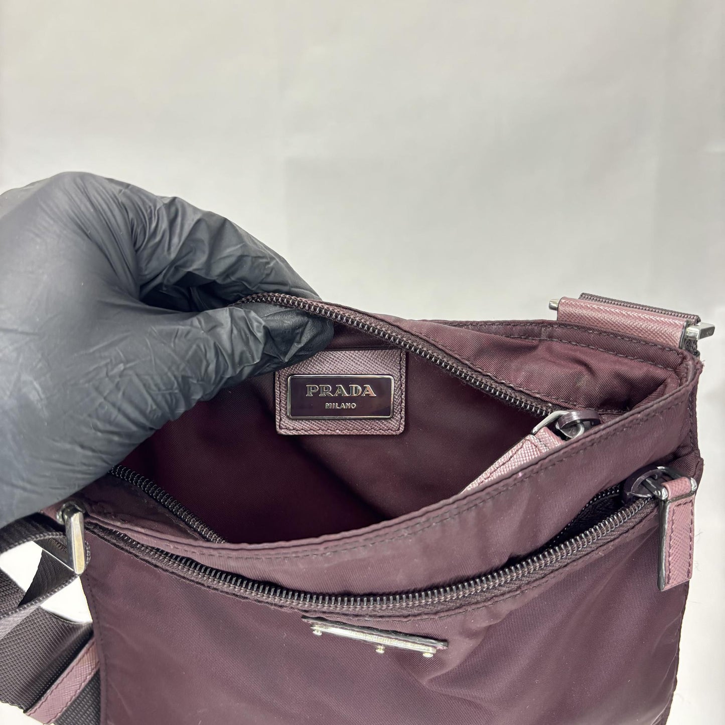 Prada Nylon Pocono Messenger Bag Burgundy Small