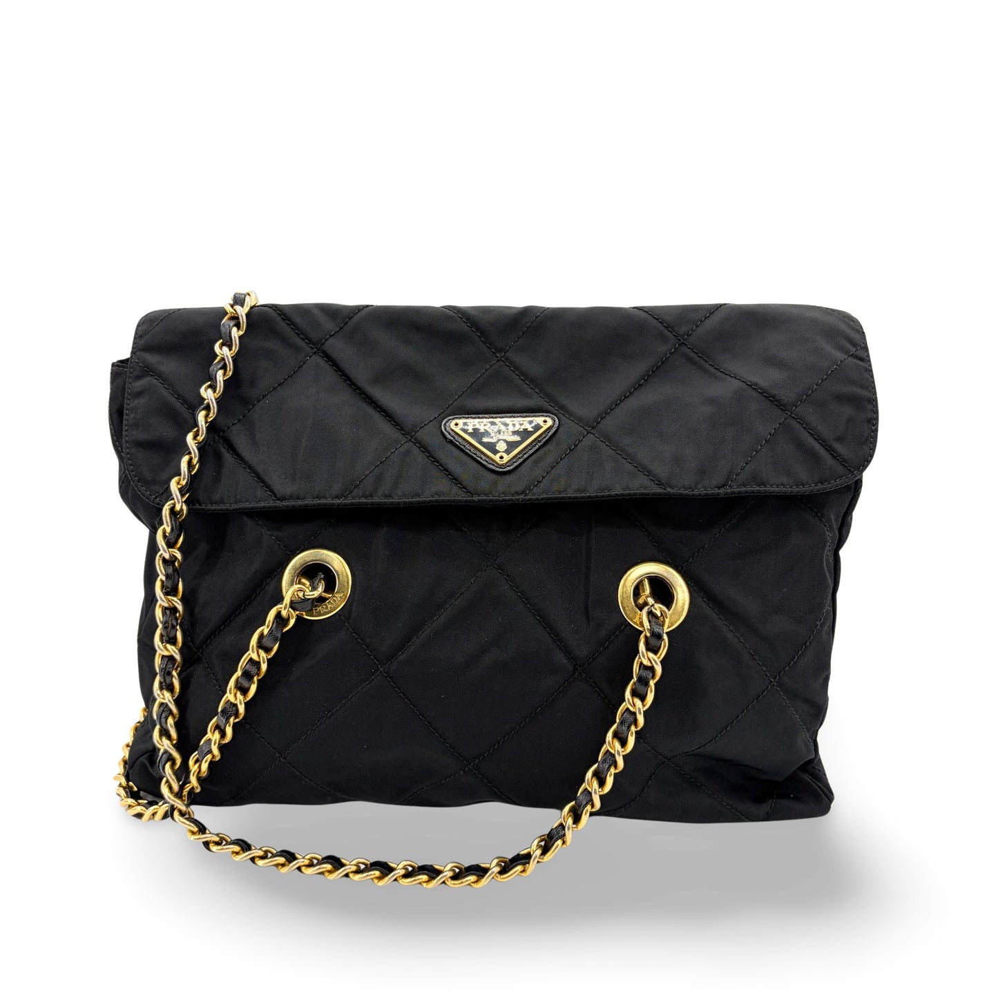 Prada Quilted Nylon Chain Shoulder Bag Black
