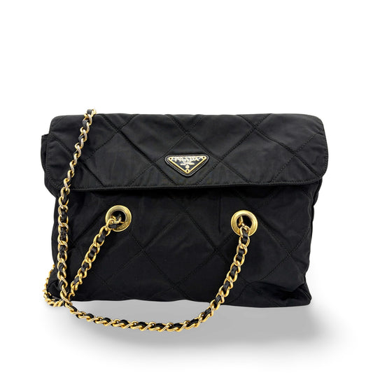 Prada Quilted Nylon Chain Shoulder Bag Black