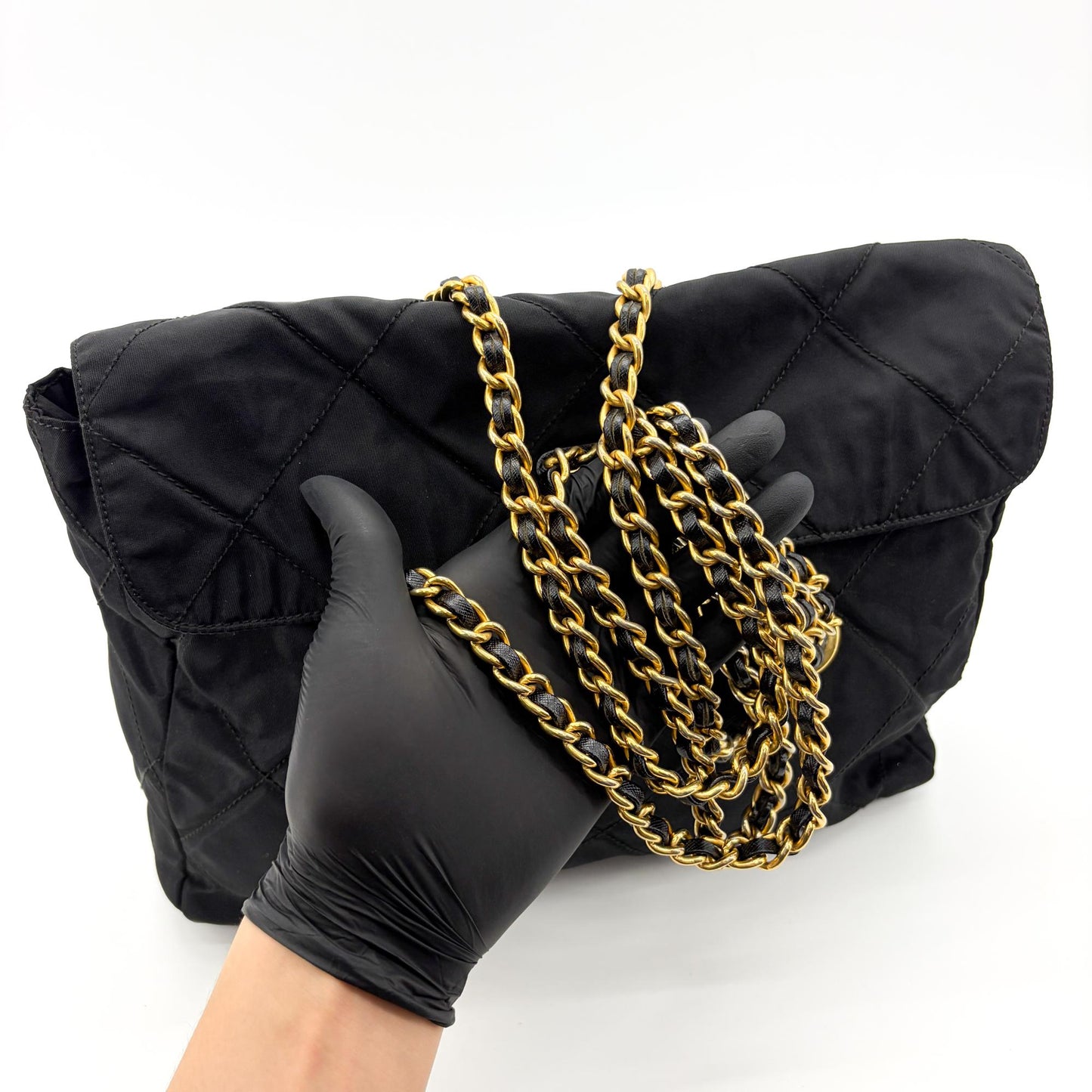 Prada Quilted Nylon Chain Shoulder Bag Black