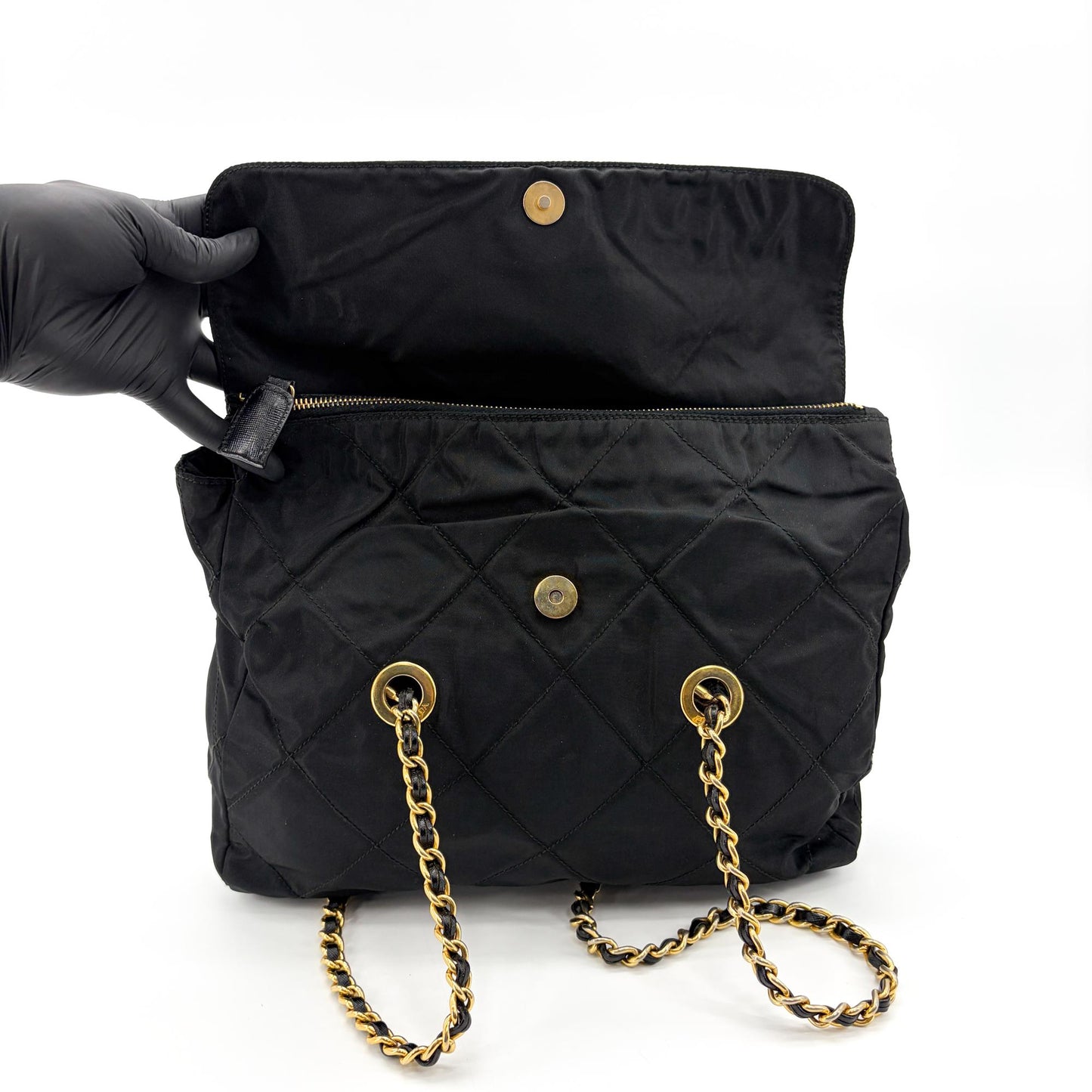 Prada Quilted Nylon Chain Shoulder Bag Black