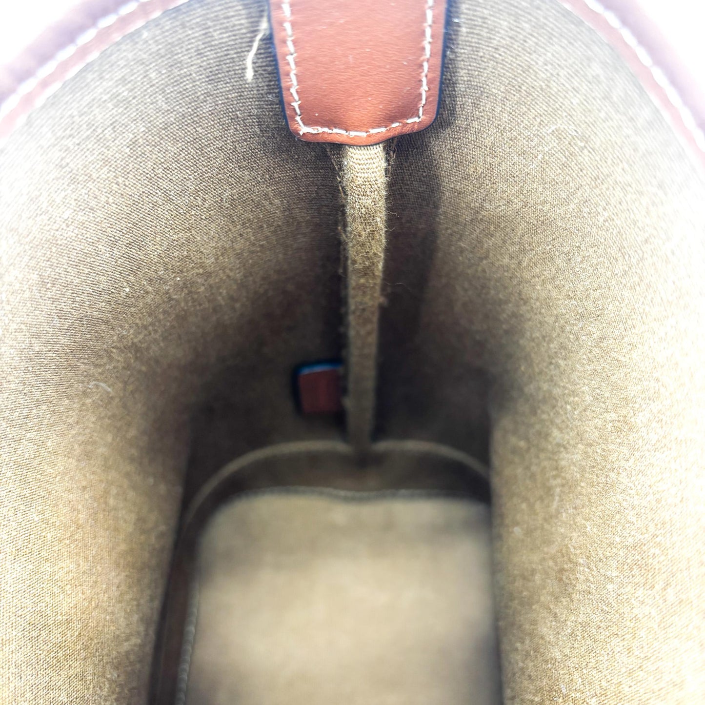 Celine Triomphe Canvas & Calfskin Small Bucket Bag Tan