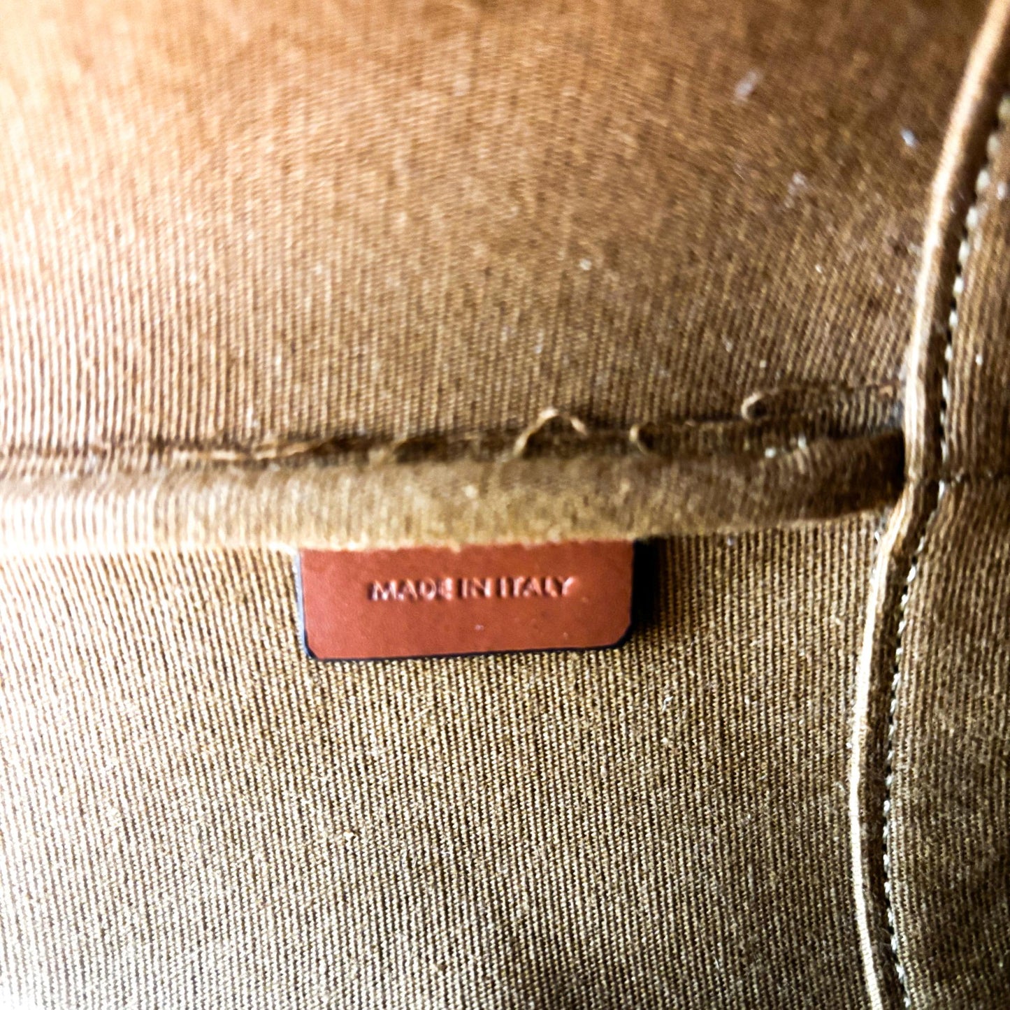 Celine Triomphe Canvas & Calfskin Small Bucket Bag Tan
