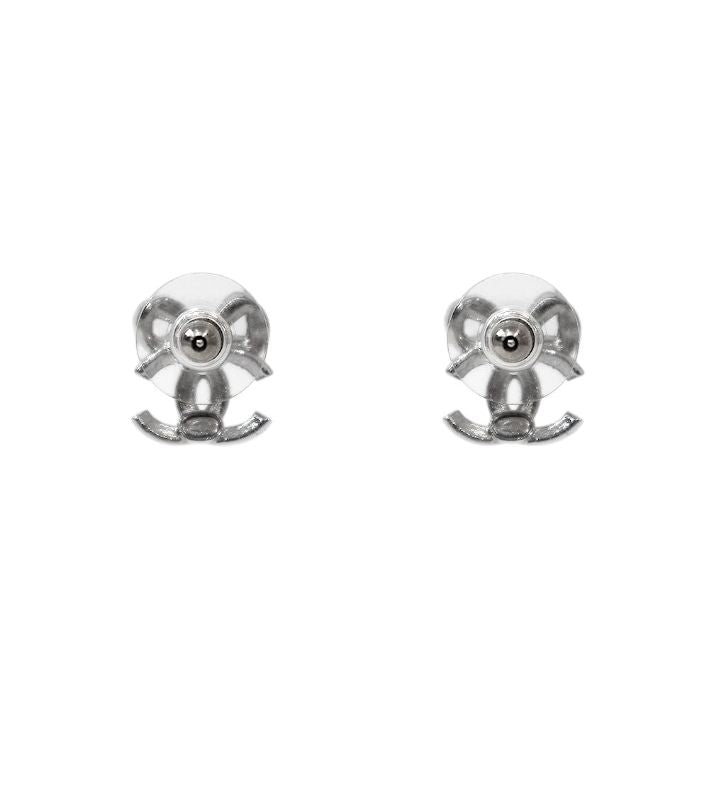 Chanel Cubic Ribbon CC Silver Earrings