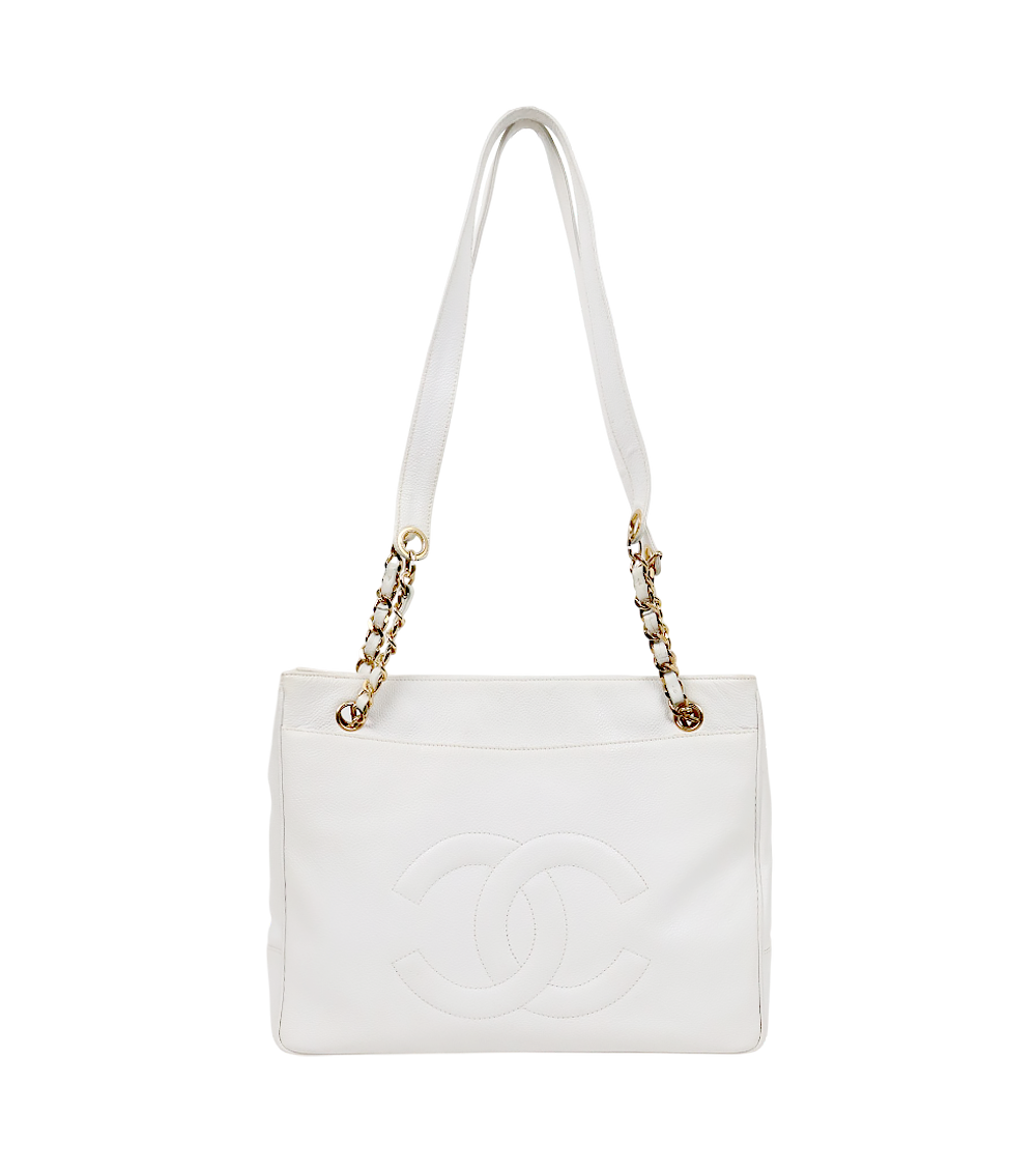 Chanel White Caviar Big CC Chain Shoulder Bag