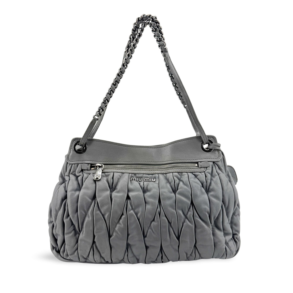 Miu Miu Matelassé Chain Shoulder Bag Grey