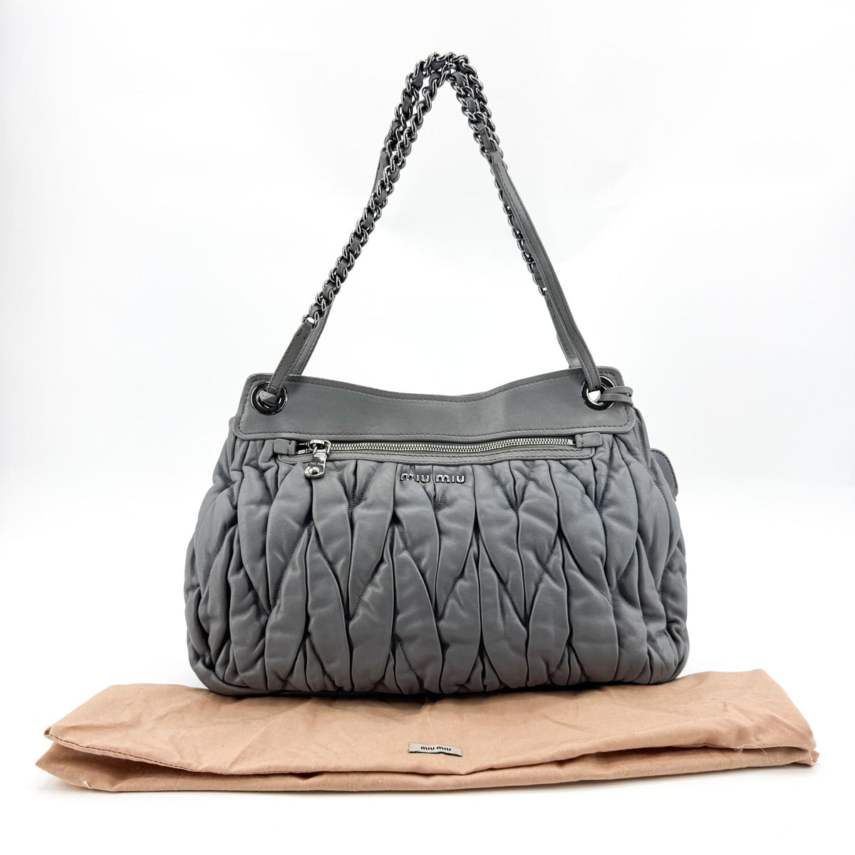 Miu Miu Matelassé Chain Shoulder Bag Grey