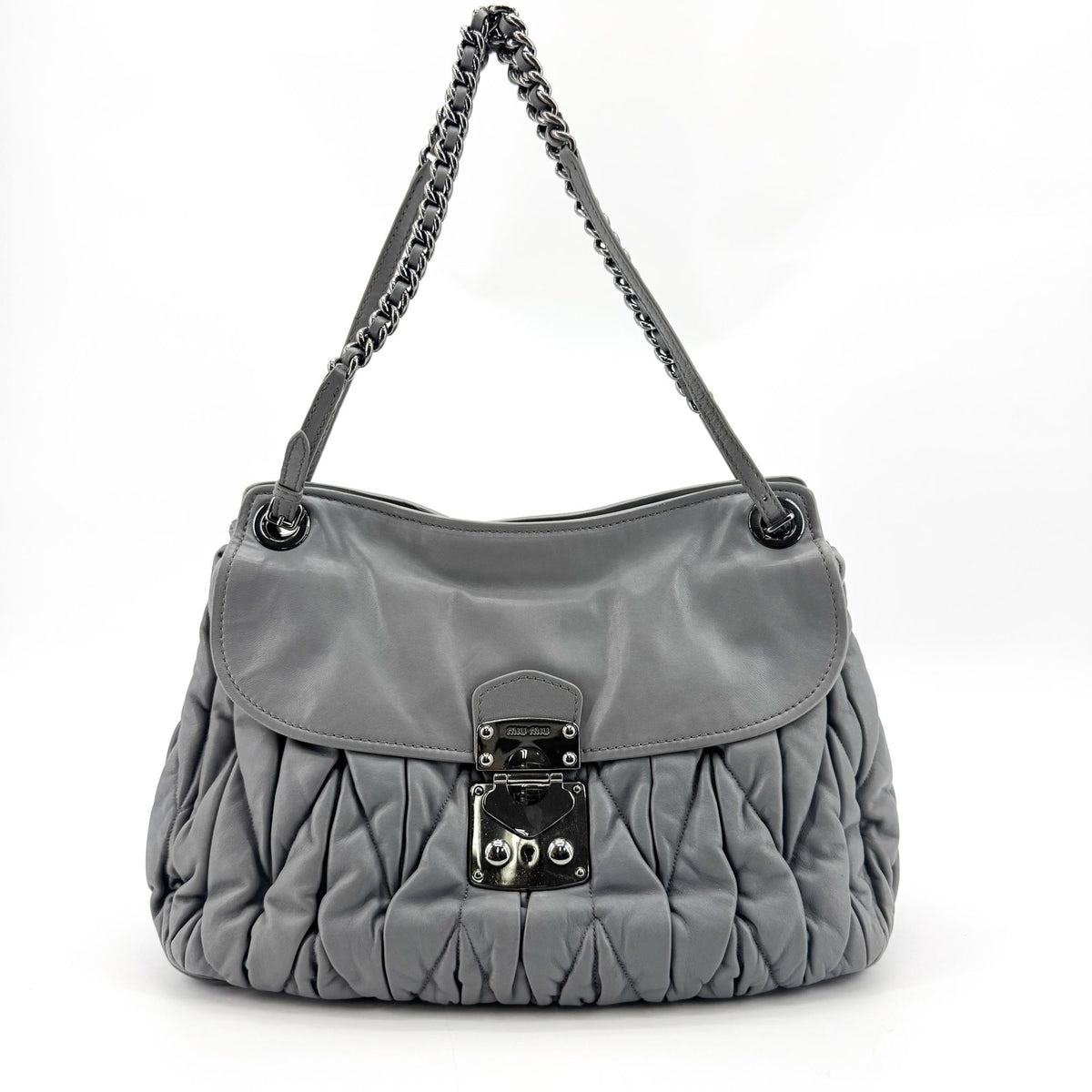 Miu Miu Matelassé Chain Shoulder Bag Grey