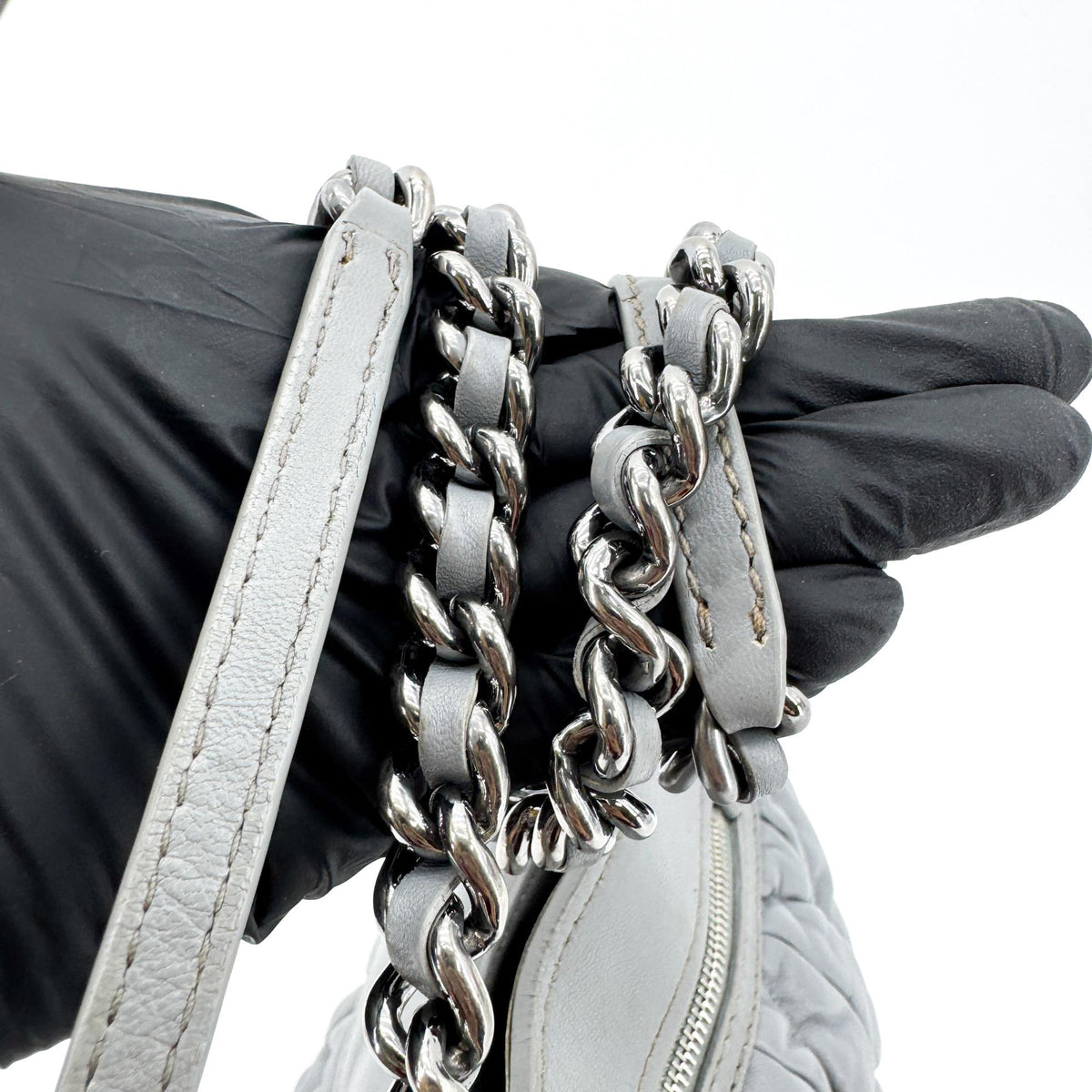Miu Miu Matelassé Chain Shoulder Bag Grey