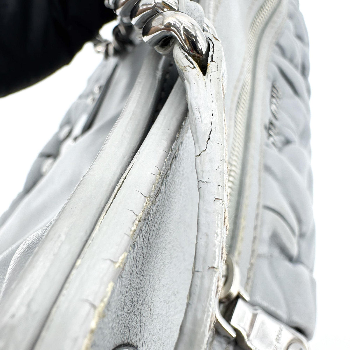 Miu Miu Matelassé Chain Shoulder Bag Grey