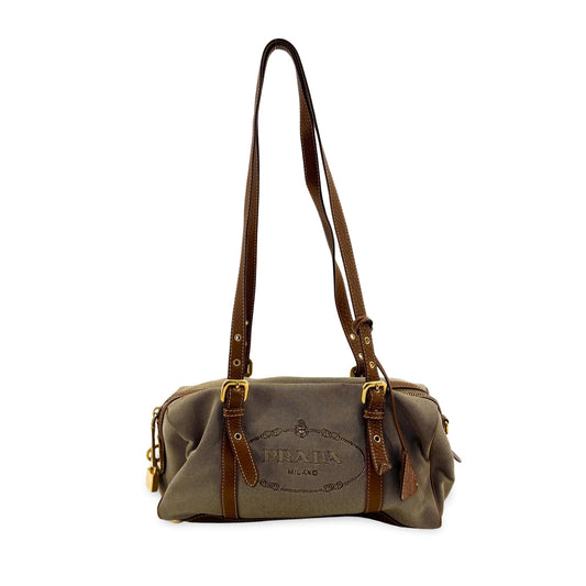 Prada Logo Jacquard Beige Brown Crossbody Bag
