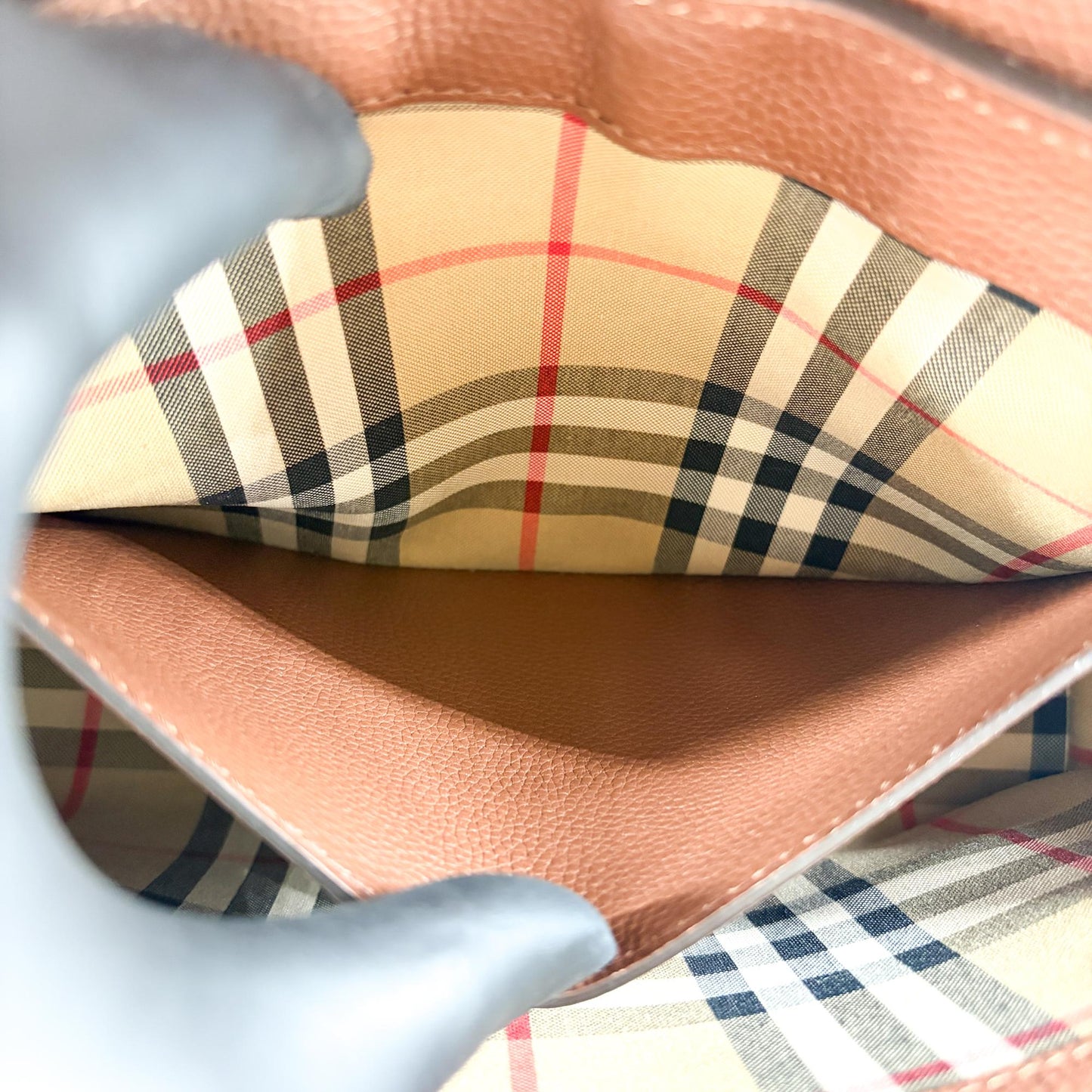Burberry Small Grainy Leather Vintage Check Note Bag Brown