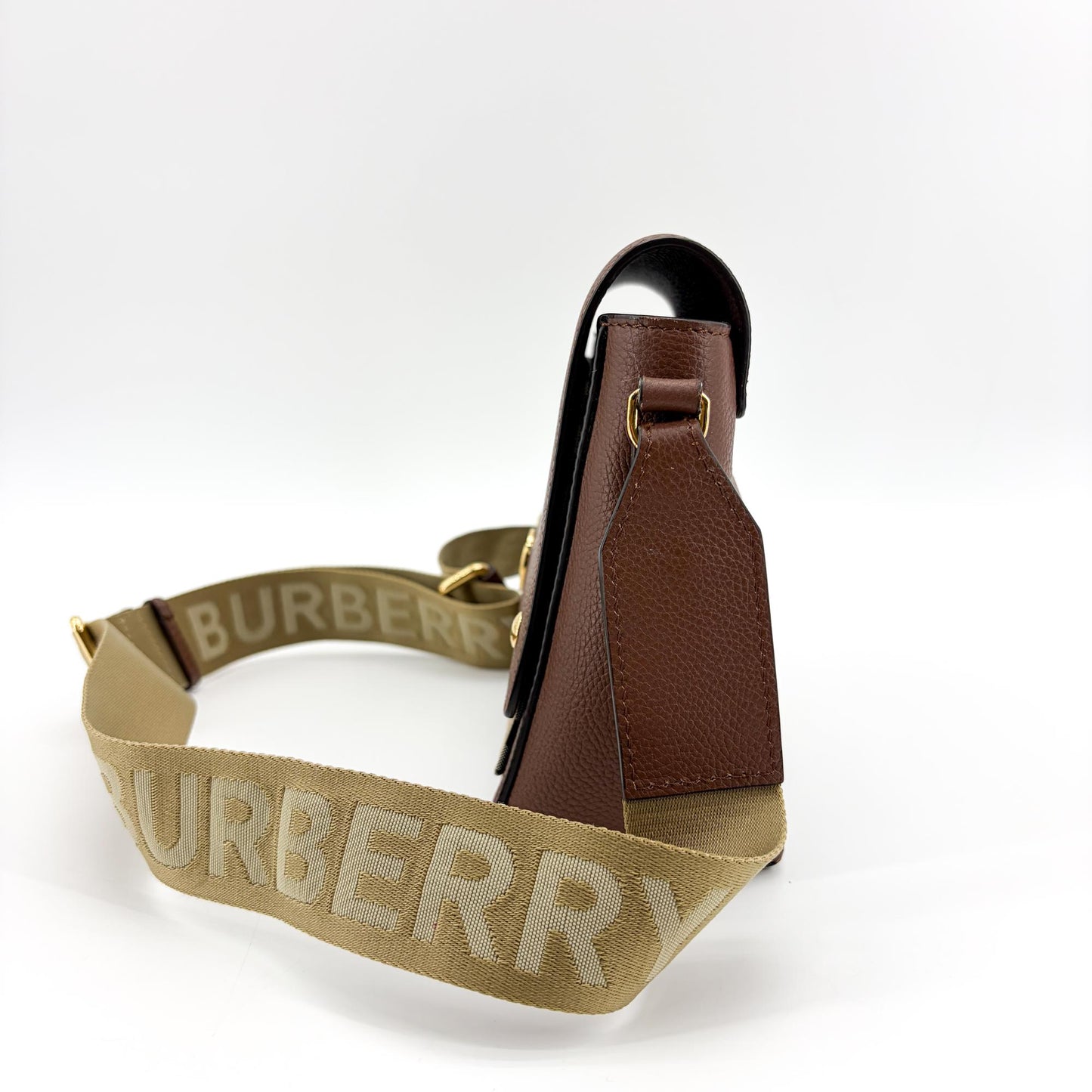 Burberry Small Grainy Leather Vintage Check Note Bag Brown