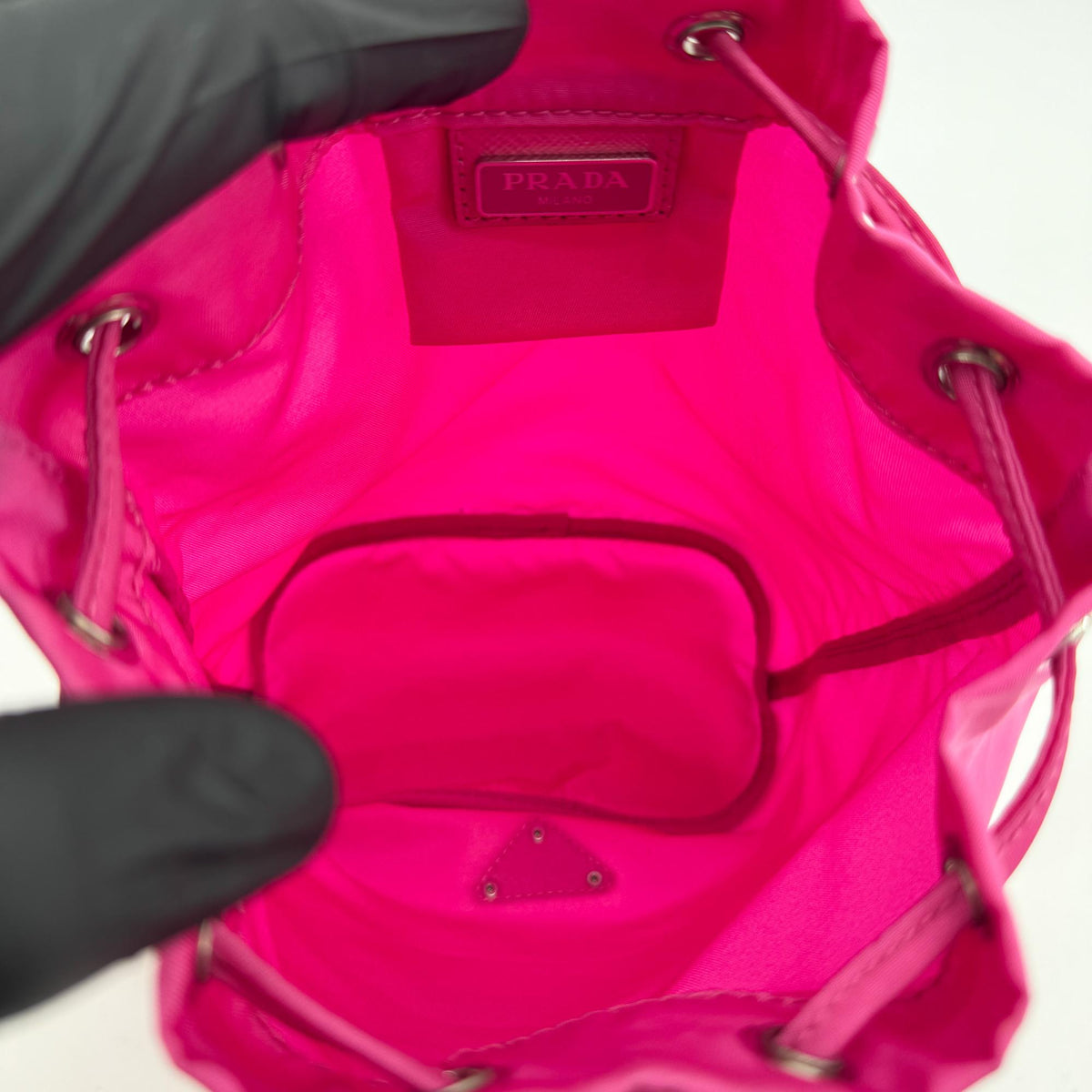 Prada Re-Ylon Pink Drawstring Clutch