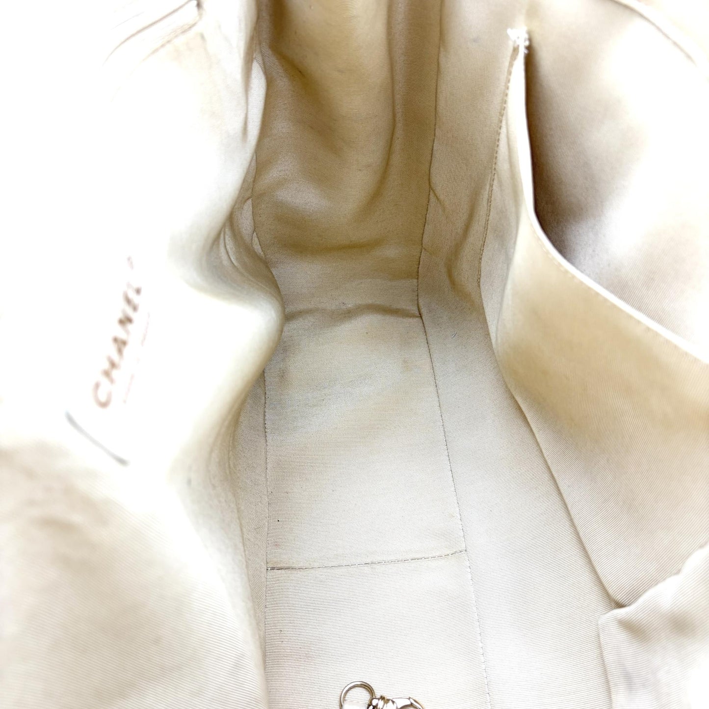 Chanel Quilted Chain Shoulder Tote Bag Beige Lambskin Gold Hardware