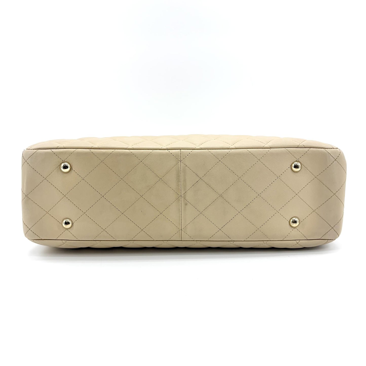 Chanel Quilted Chain Shoulder Tote Bag Beige Lambskin Gold Hardware