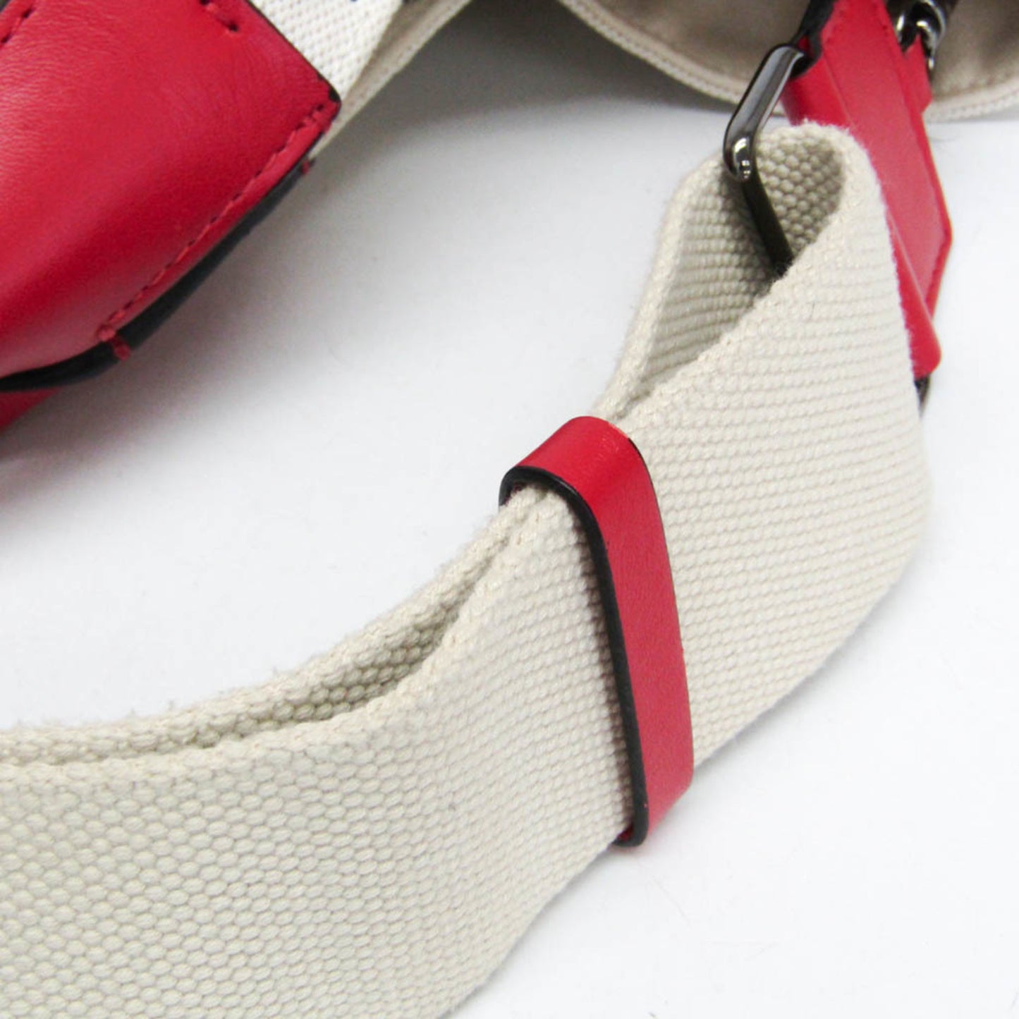 Valentino Garavani Atelier Leather Canvas Shoulder Tote Bag Red White