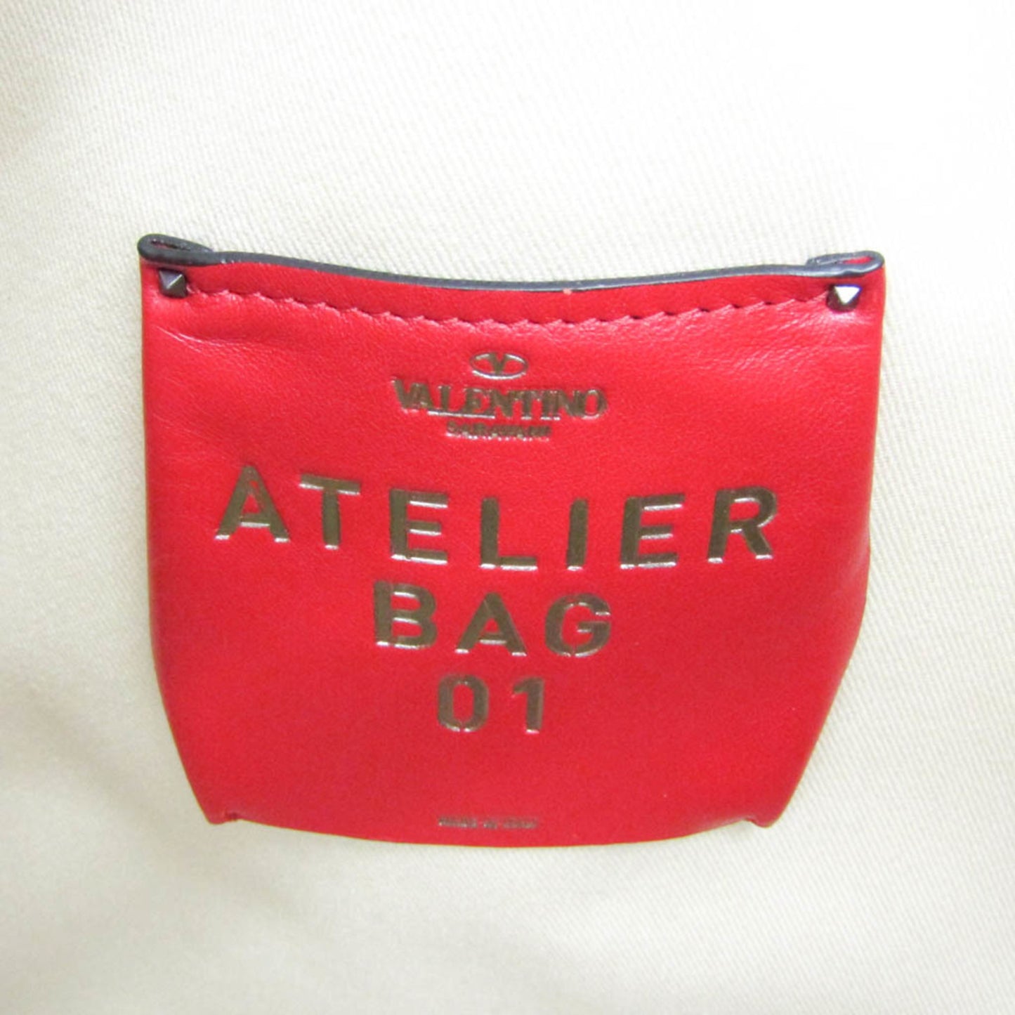Valentino Garavani Atelier Leather Canvas Shoulder Tote Bag Red White