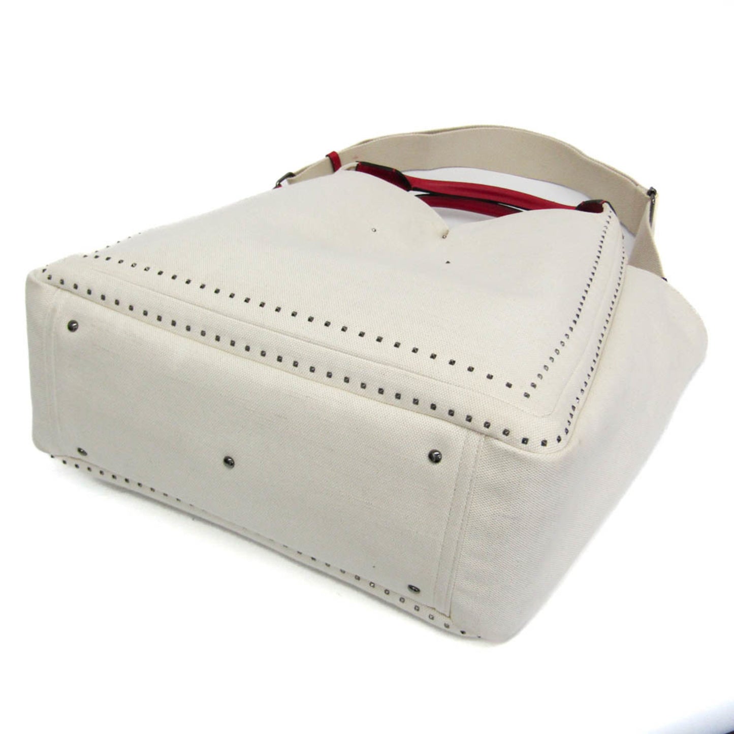 Valentino Garavani Atelier Leather Canvas Shoulder Tote Bag Red White