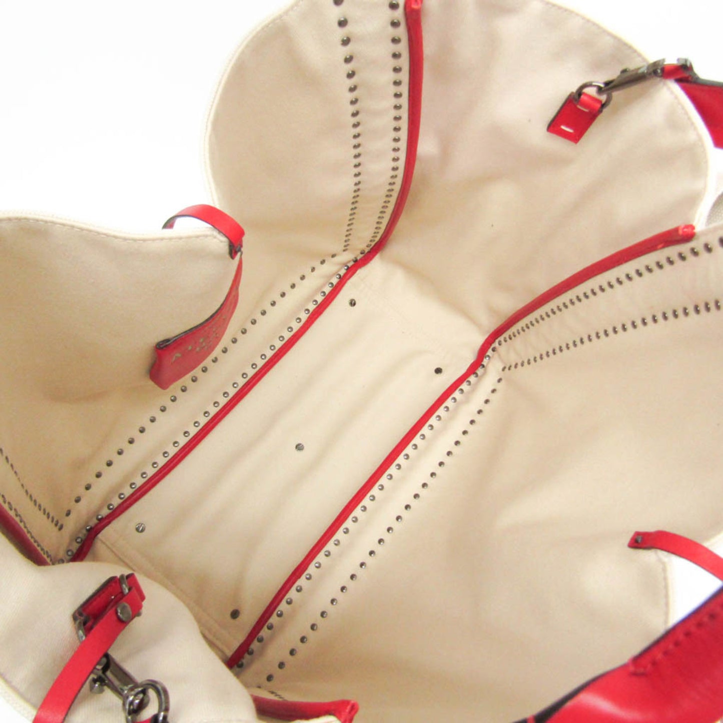 Valentino Garavani Atelier Leather Canvas Shoulder Tote Bag Red White