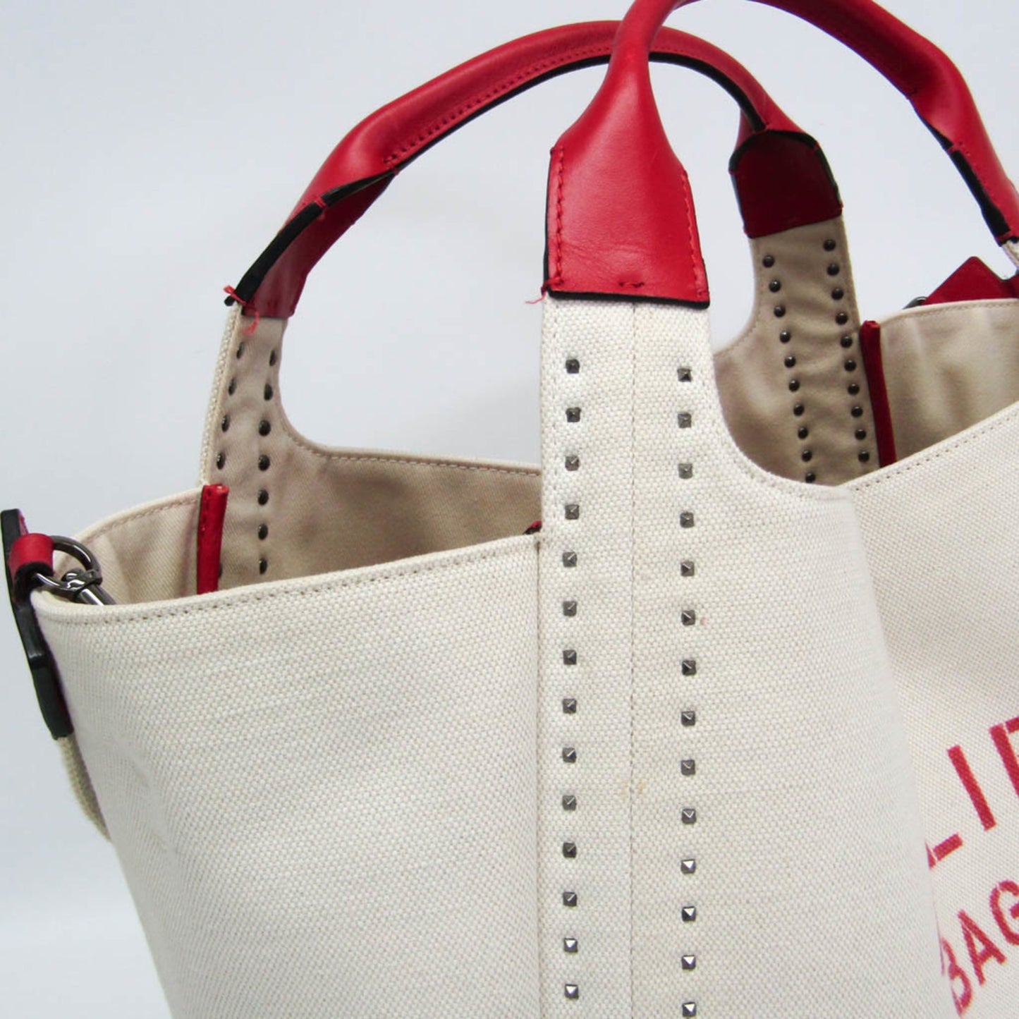 Valentino Garavani Atelier Leather Canvas Shoulder Tote Bag Red White