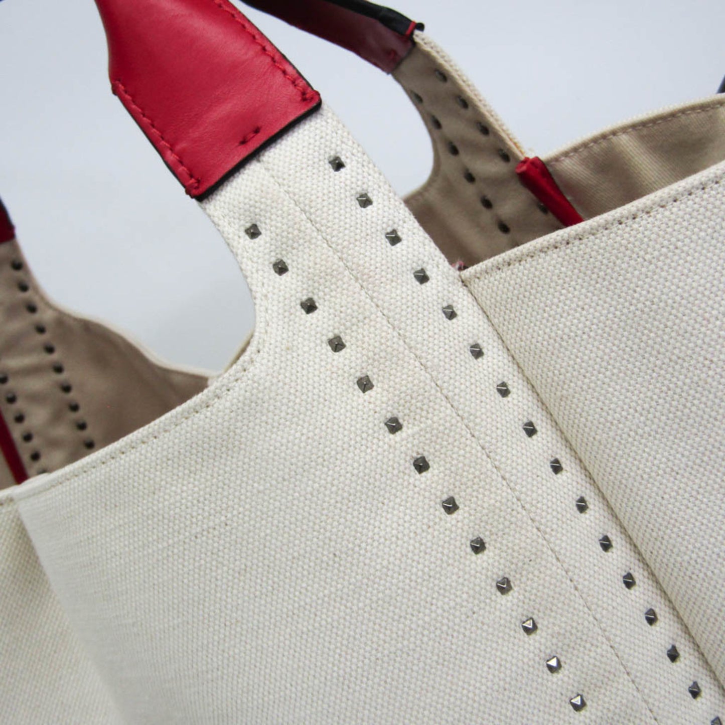 Valentino Garavani Atelier Leather Canvas Shoulder Tote Bag Red White