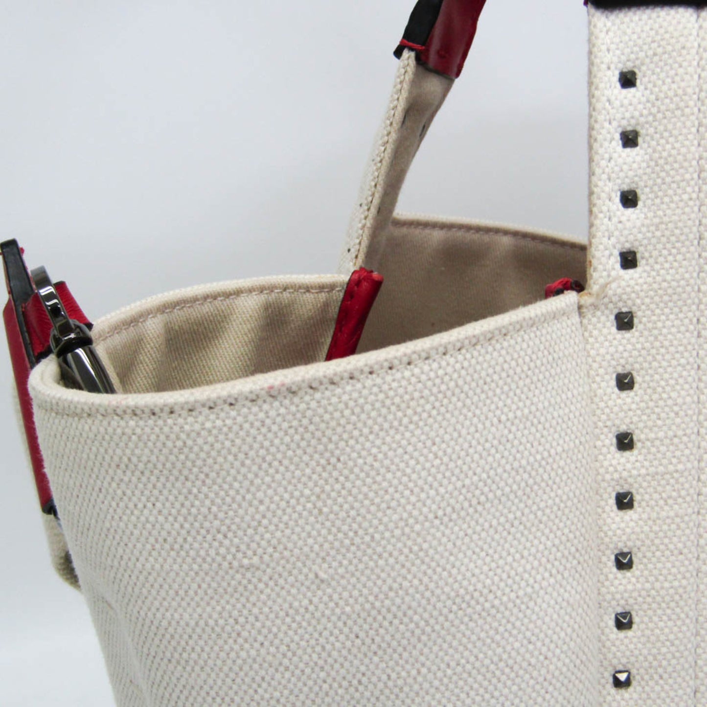 Valentino Garavani Atelier Leather Canvas Shoulder Tote Bag Red White