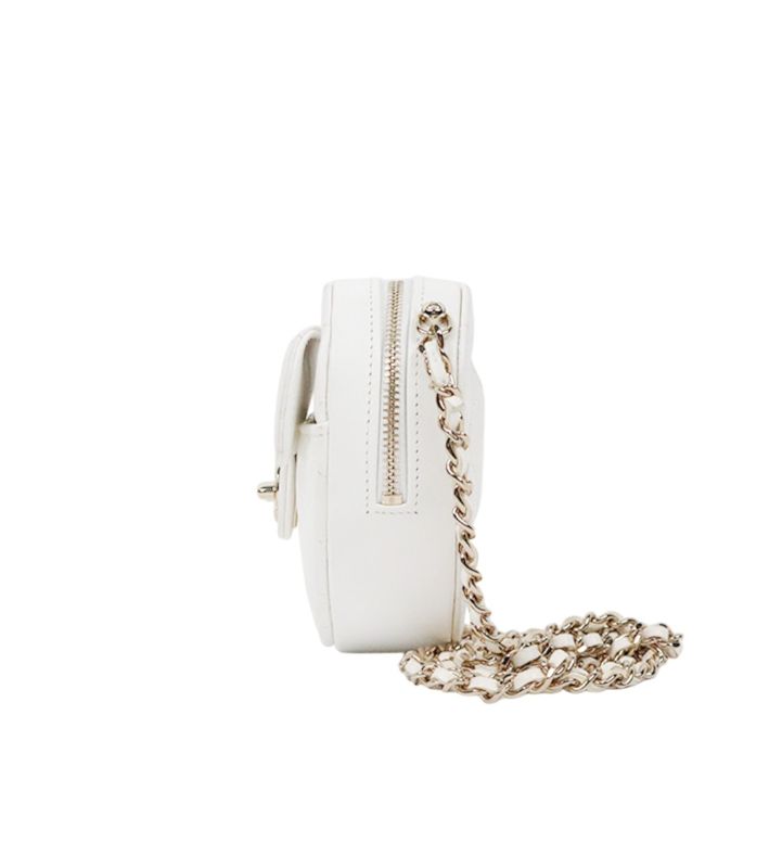 Chanel White Lambskin Heart Mini Crossbody Bag