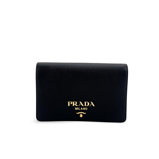 Prada Saffiano Milano Logo Chain Crossbody Bag Black