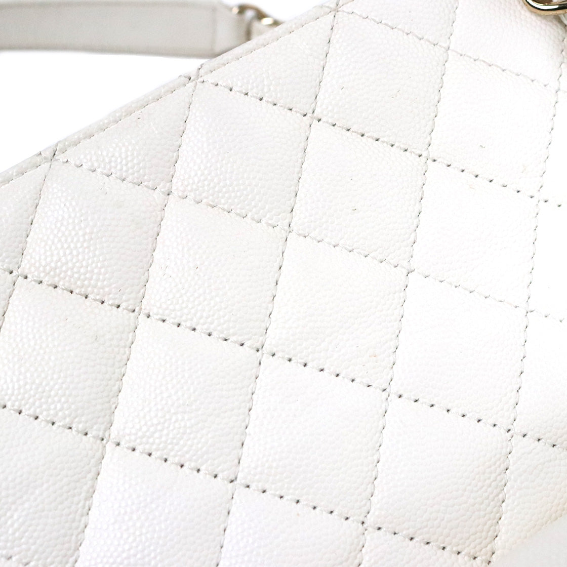 Chanel White Caviar Quilted CC Pocket Chain Shoulder Bag