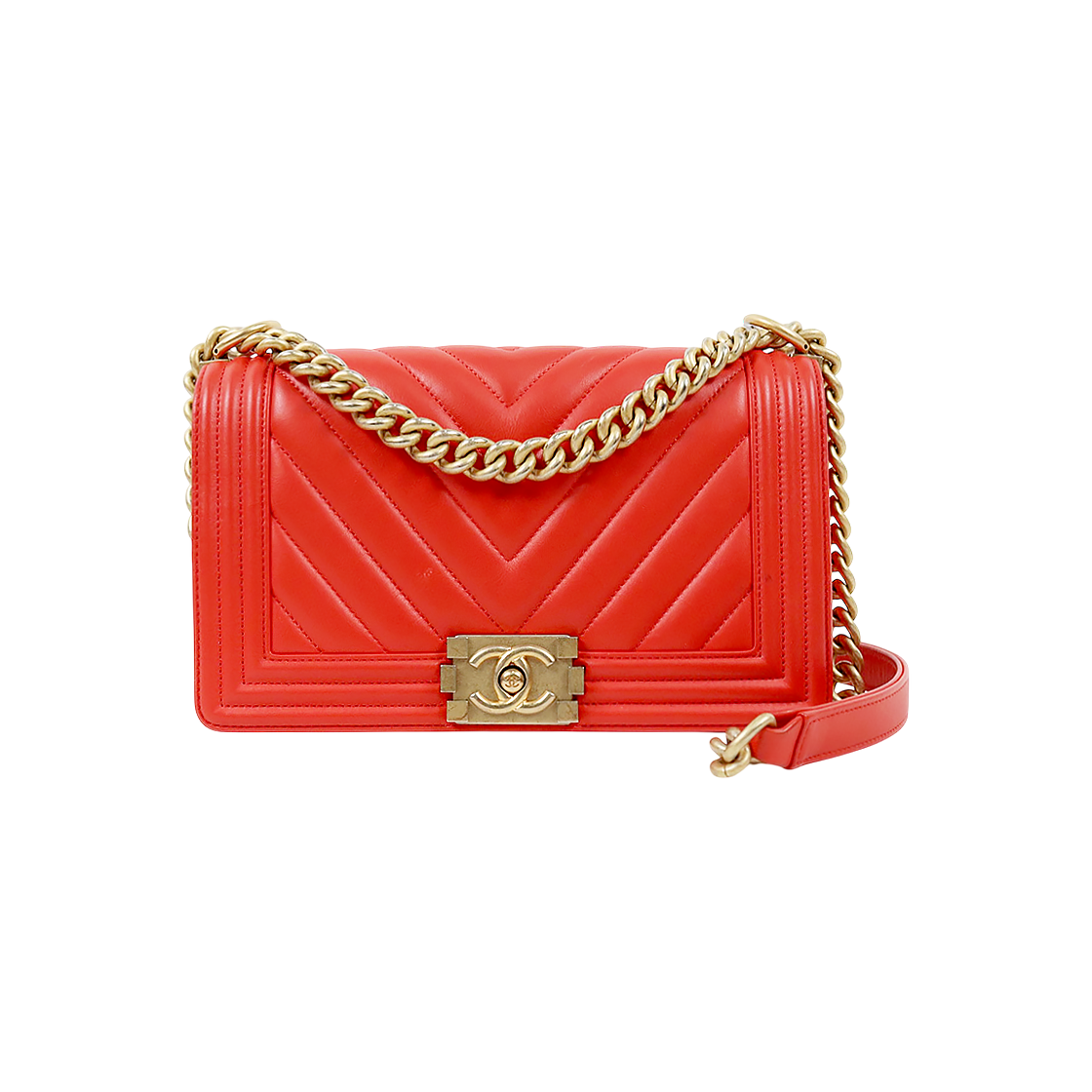 Chanel Medium Red Chevron Boy Shoulder Bag