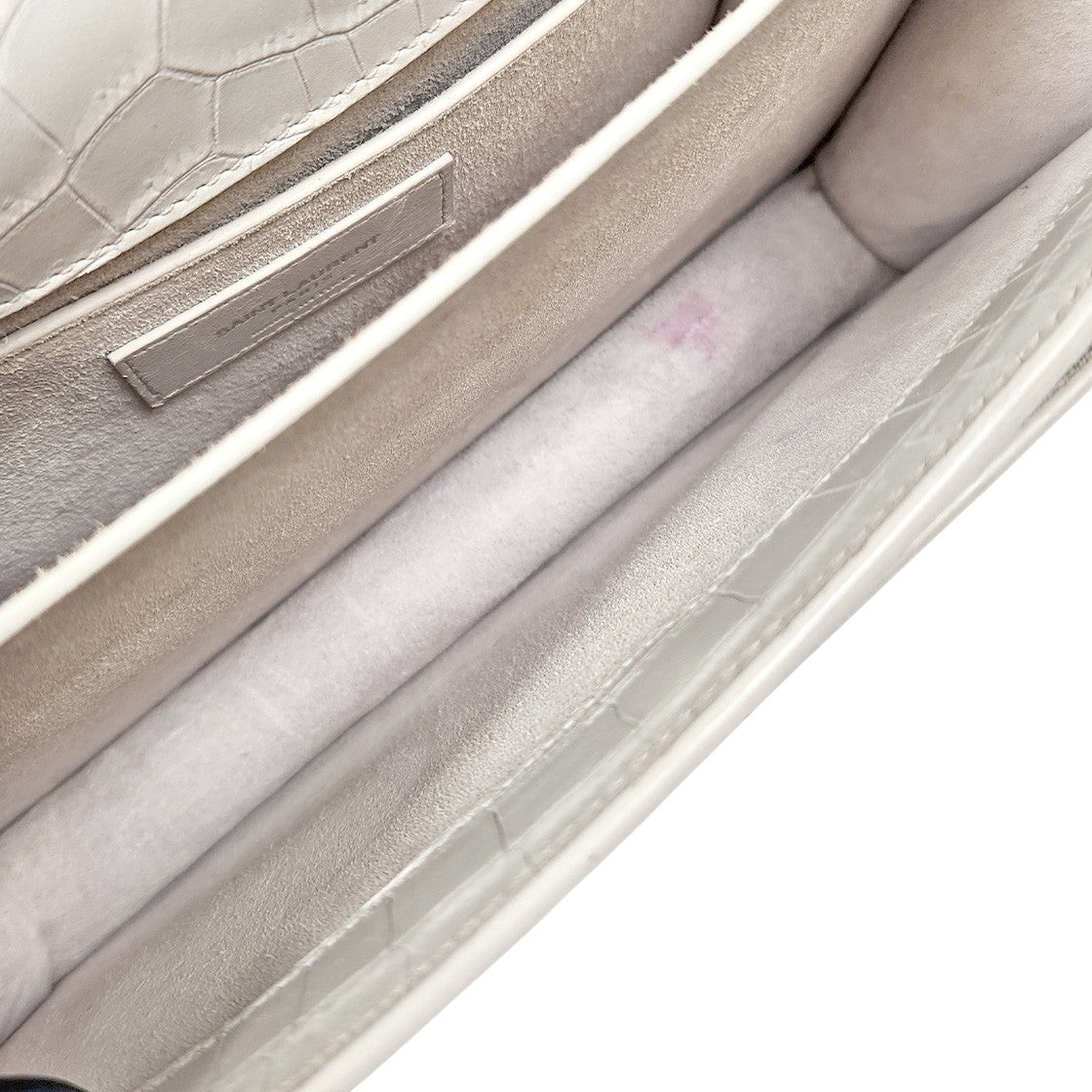 Saint Laurent White Crocodile-Embossed Sunset Shoulder Bag