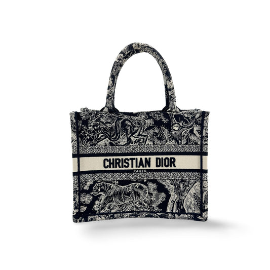 Dior Small Book Tote Bag Toile de Jouy Embroidered Navy