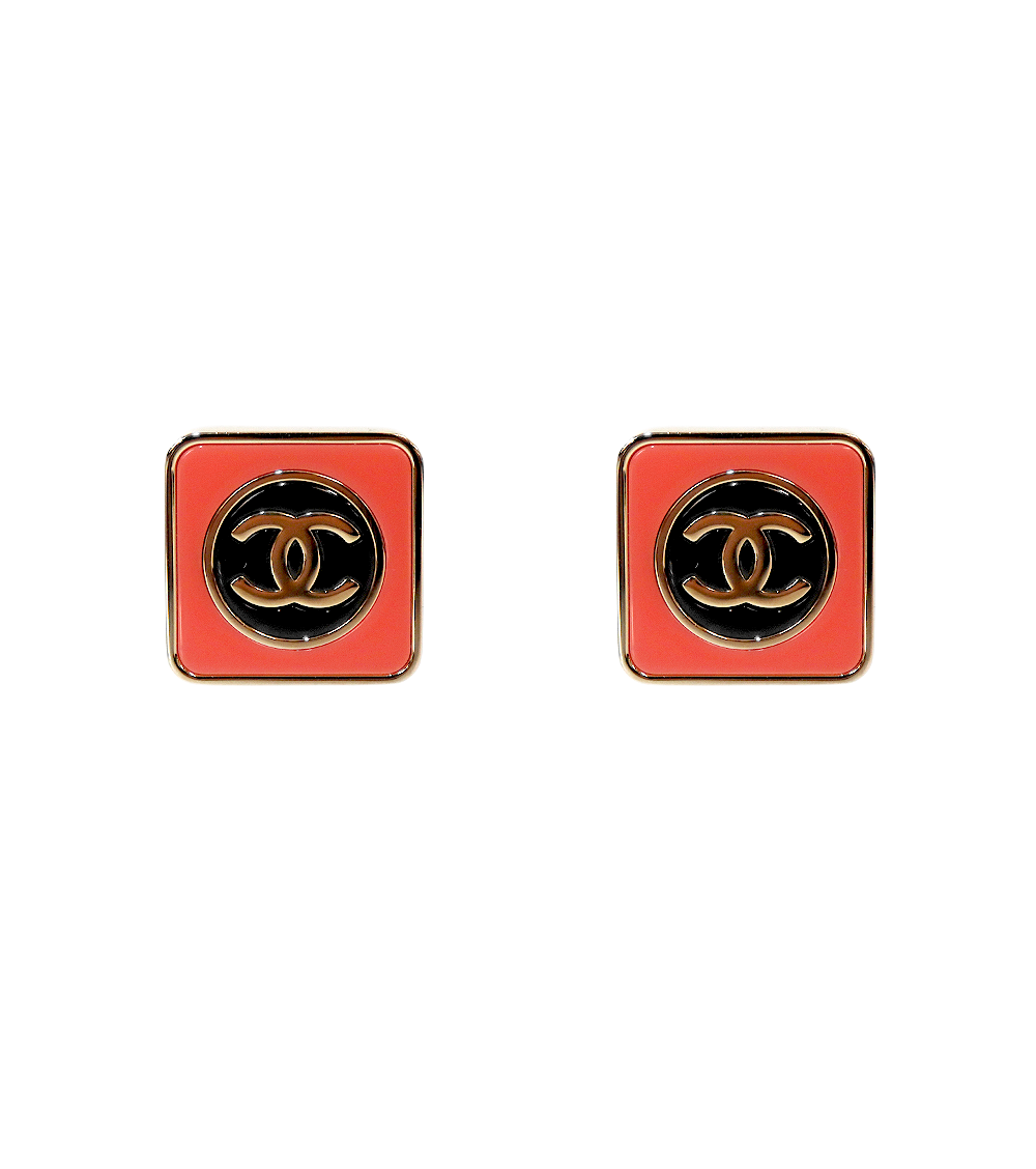 Chanel Pink CC Square Stud Earrings