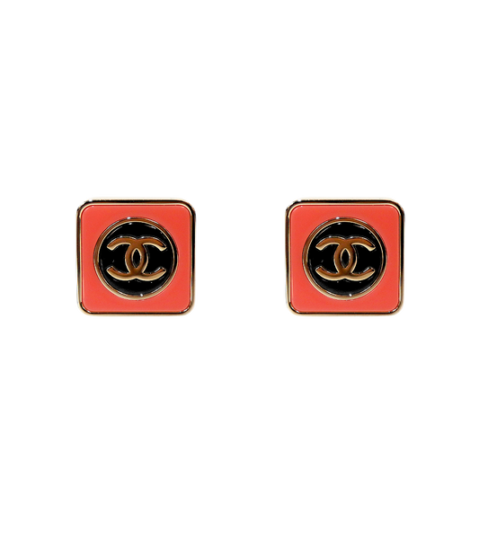Chanel Pink CC Square Stud Earrings