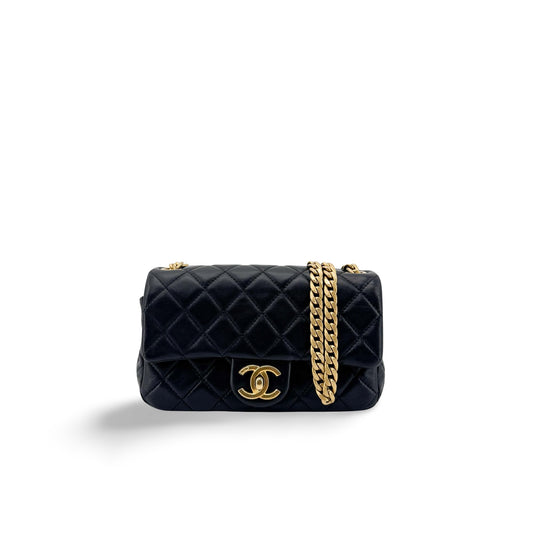 Chanel Lambskin Chunky Chain Mini Flap Bag Black Gold Hardware