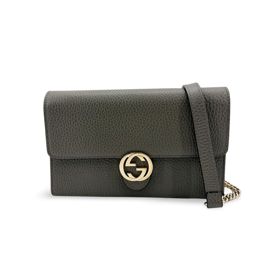 Gucci Interlocking G Chain Shoulder Bag Dark Gray