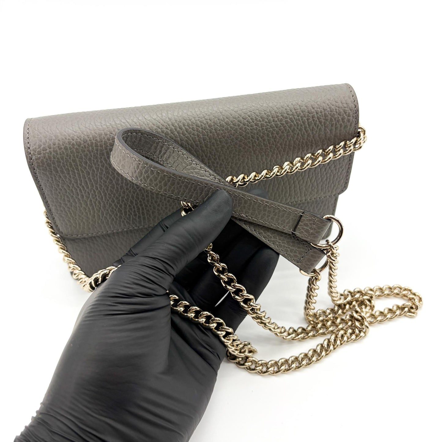 Gucci Interlocking G Chain Shoulder Bag Dark Gray