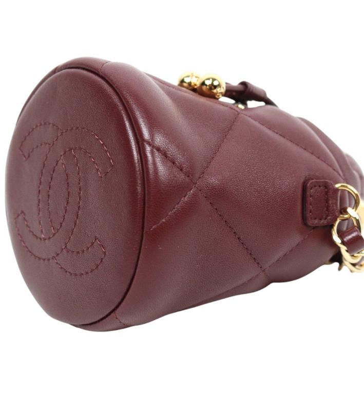 Chanel Burgundy Leather CocoCrush Mini Bucket Shoulder Bag