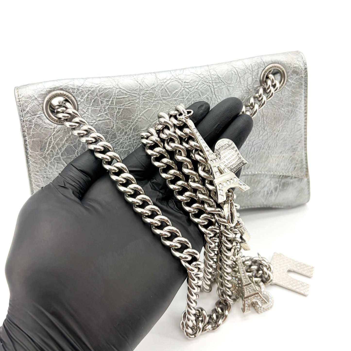Balenciaga Small Crush Slingback with Charm Silver